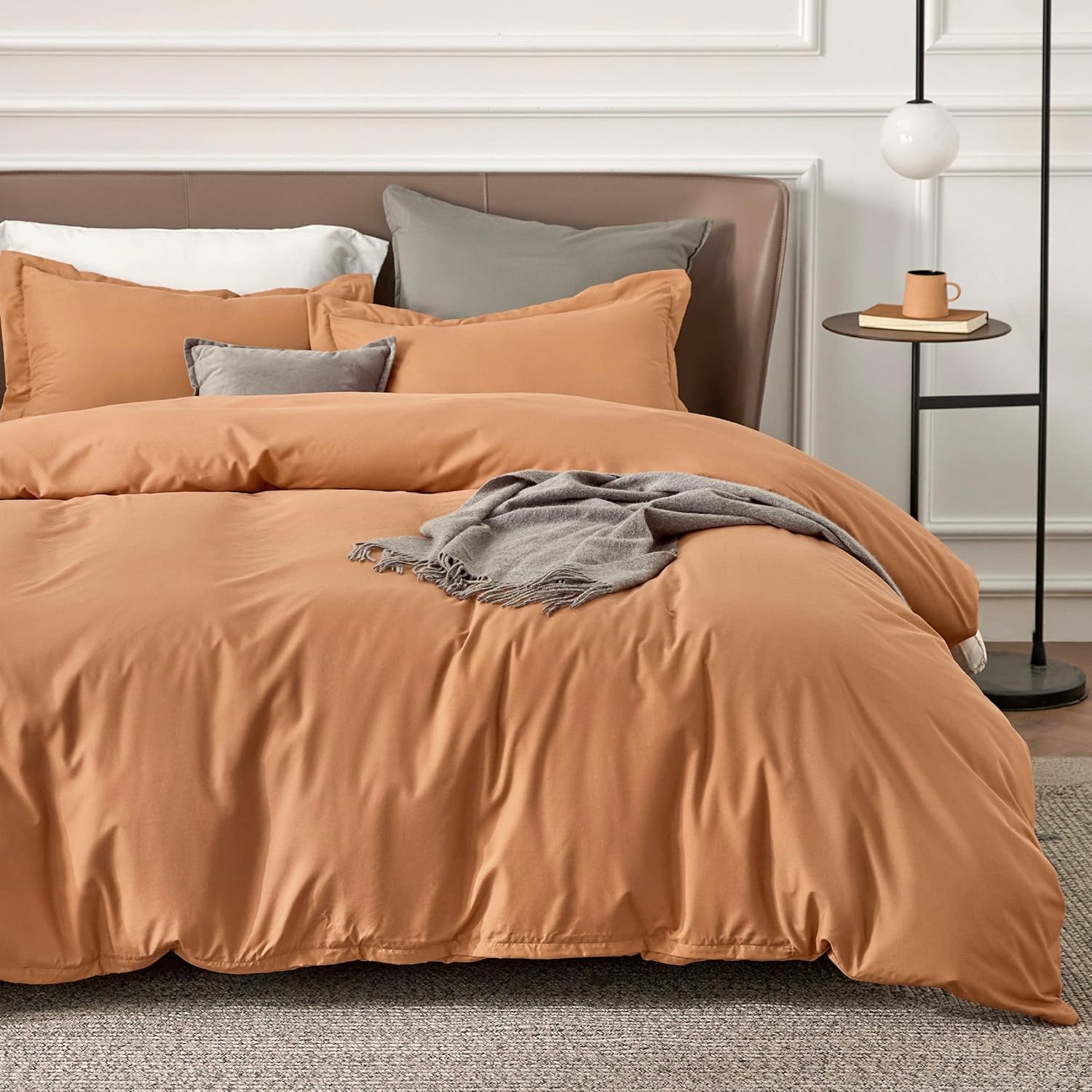 Bedsure Funda de edredón individual o individual XL, suave microfibra cepillada, niños, 2 piezas 1 funda de edredón color naranja quemado (68 x 90