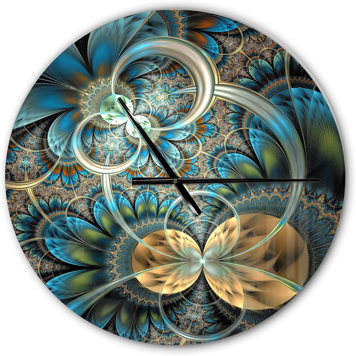 Reloj de pared moderno con diseño de flor fractal dorada simétrica para decoración del hogar, dormitorio, baño, oficina, sala de estar, 7277, 29 x