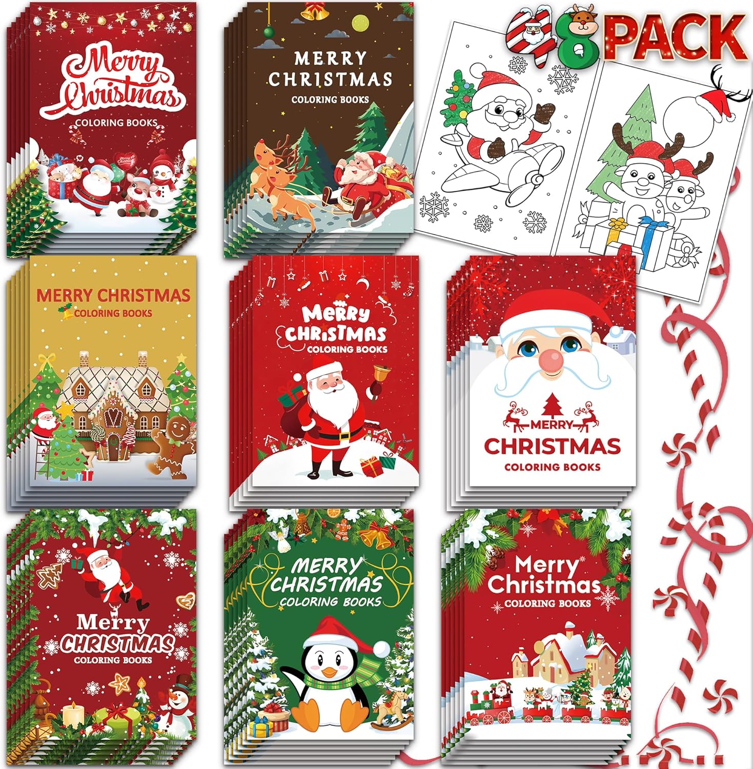 Paquete de 48 libros de Navidad para colorear para niños, niñas, niños, regalos de fiesta de Navidad, libros para colorear a granel, medias de