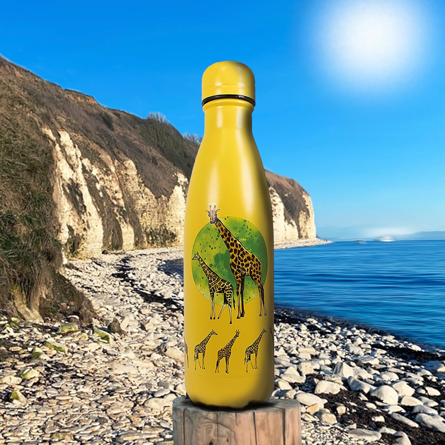 NatureVac Giraffe – Botella de agua de acero inoxidable con aislamiento térmico de 17 onzas, la bebida se mantiene caliente durante 12 horas y fría