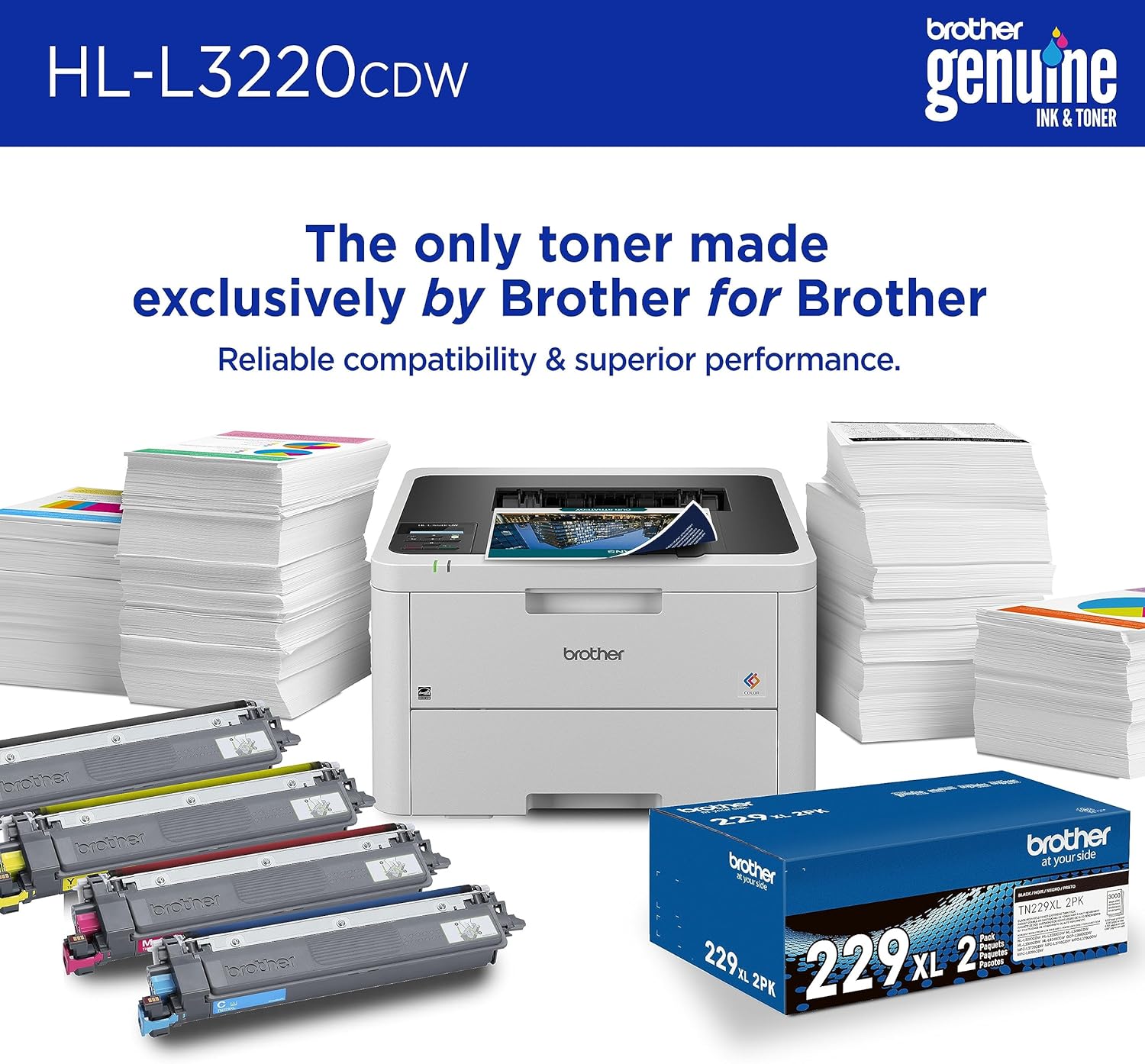 Brother HL-L3220CDW Impresora digital inalámbrica compacta a color con salida de calidad láser, impresión dúplex y dispositivos móviles  Incluye 4