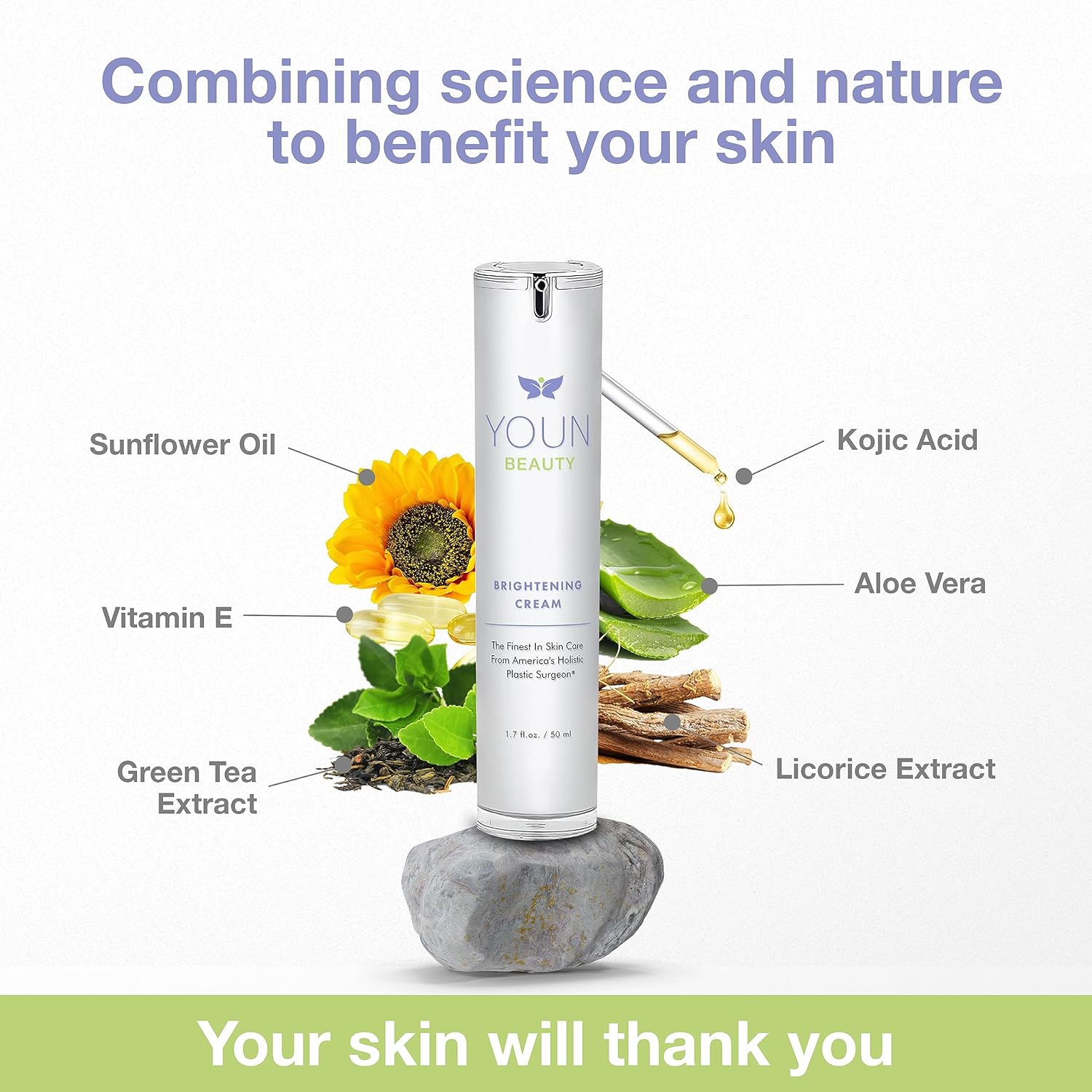 Crema iluminadora con ácidos glicólicos y kójicos y extracto de regaliz – Crema aclaradora de piel sin hidroquinona para cara, cuello y escote –