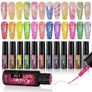 Kredioo Esmalte de gel reflectante con purpurina para arte de uñas, esmalte brillante pintado con diamante, 12 colores con lámpara UV, curado, kit Kredioo Esmalte de gel reflectante con purpurina para arte de uñas, esmalte brillante pintado con diamante, 12 colores con lámpara UV, curado, kit