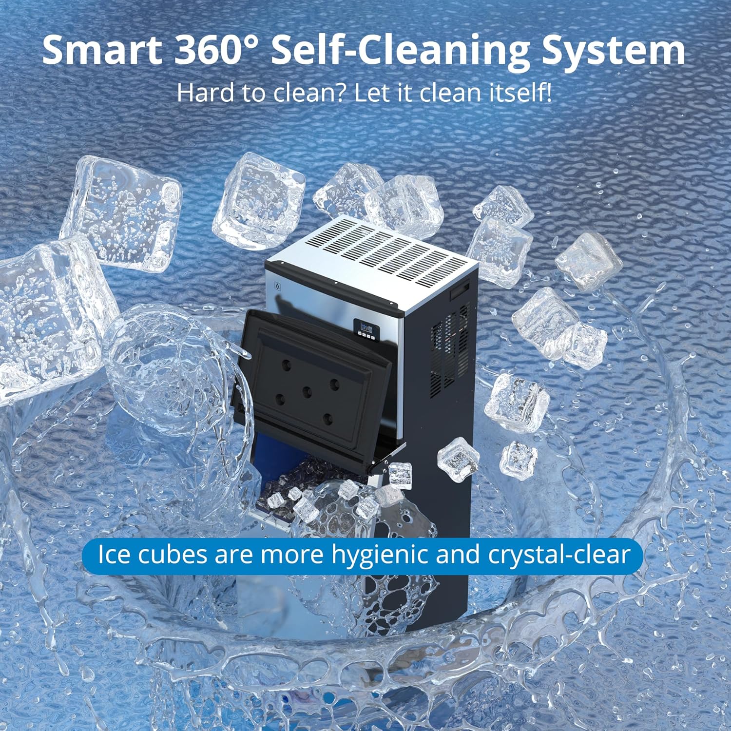 Máquina de hielo comercial de 350 libras24 horas, máquina de hielo industrial de acero inoxidable con contenedor de almacenamiento grande de 220