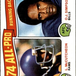 1975 Topps # 209 All-Pro Running Backs O.J. SimpsonLawrence McCutcheon BillsRams (Football Card) NM BillsRams Colorado StUSCCity College of San 1975 Topps # 209 All-Pro Running Backs O.J. SimpsonLawrence McCutcheon BillsRams (Football Card) NM BillsRams Colorado StUSCCity College of San