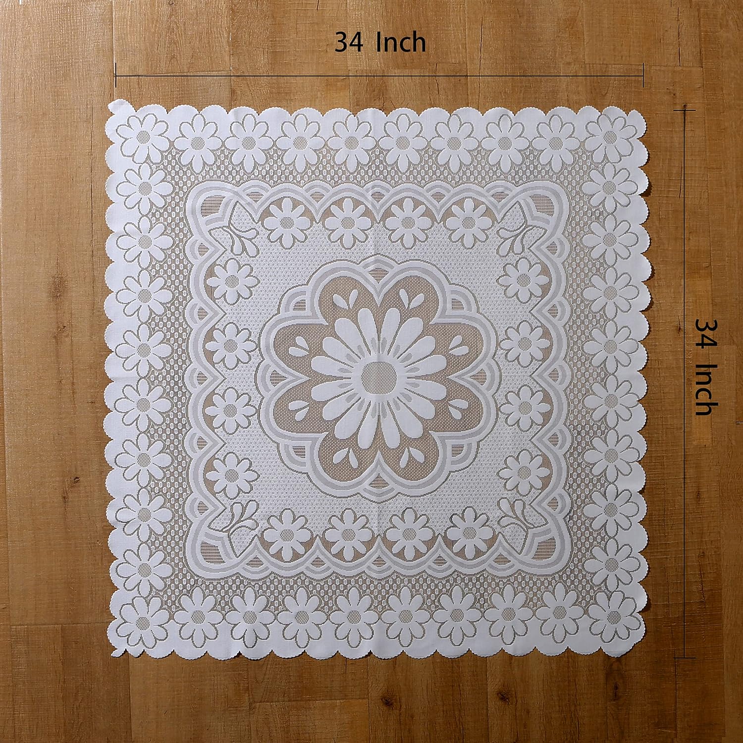 HOMECOOL Mantel cuadrado pequeño, mantel de ganchillo marfil para mesa auxiliar redonda de 34 x 34 pulgadas, girasol