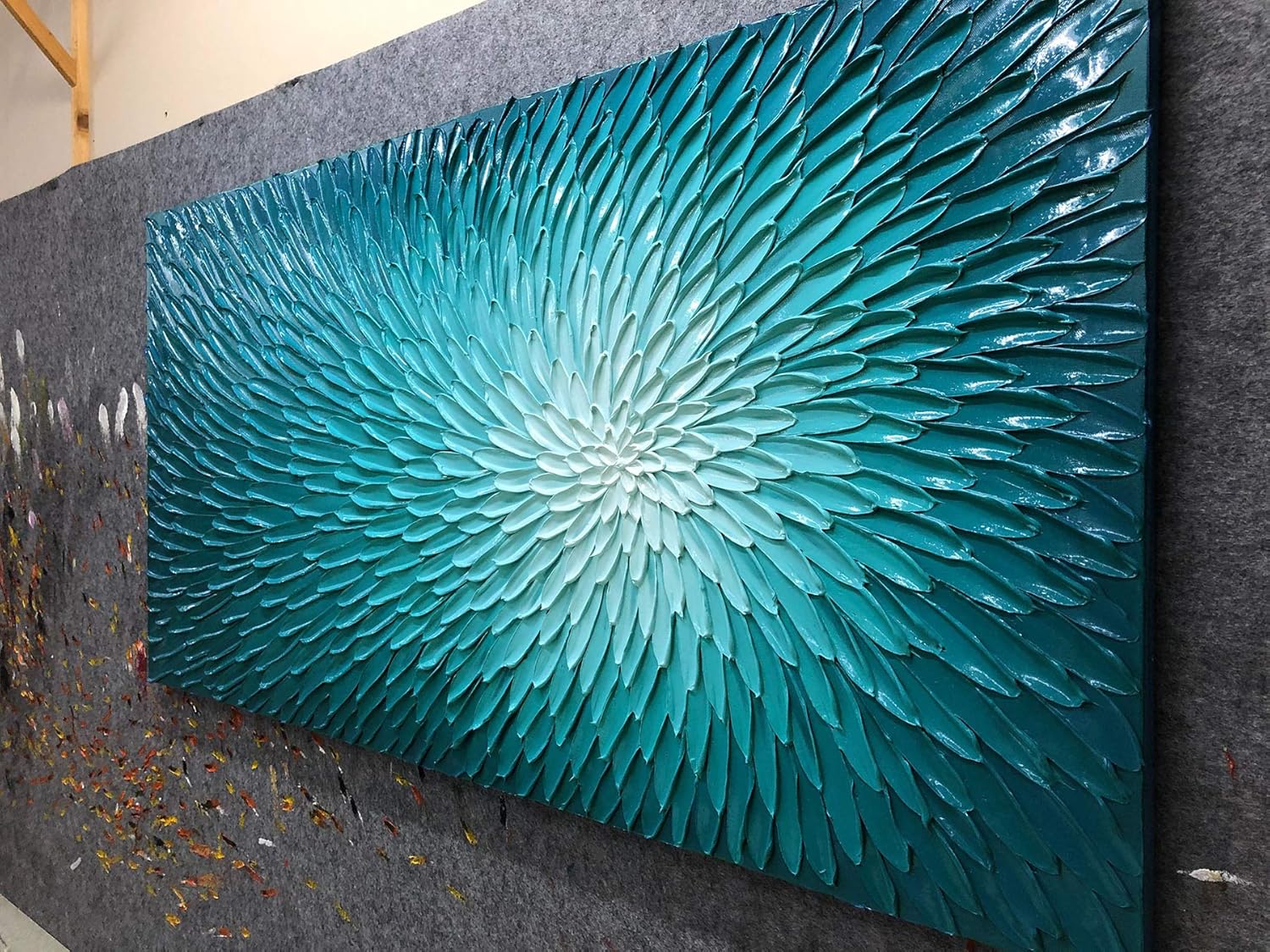 AMEI Arte, 24 x 48 pulgadas, pintado a mano, abstracto, verde azulado, azul, pinturas al óleo texturizadas, ilustraciones florales, lienzos