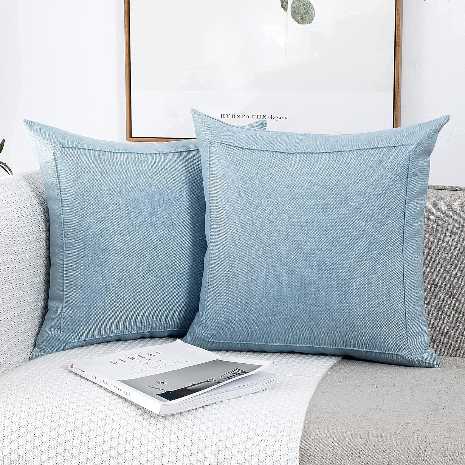 Jepeak – Fundas de cojín de arpillera, paquete de 2 fundas de almohada cuadradas sólidas, gruesas y decorativas para el sofá o sillón, estilo casa