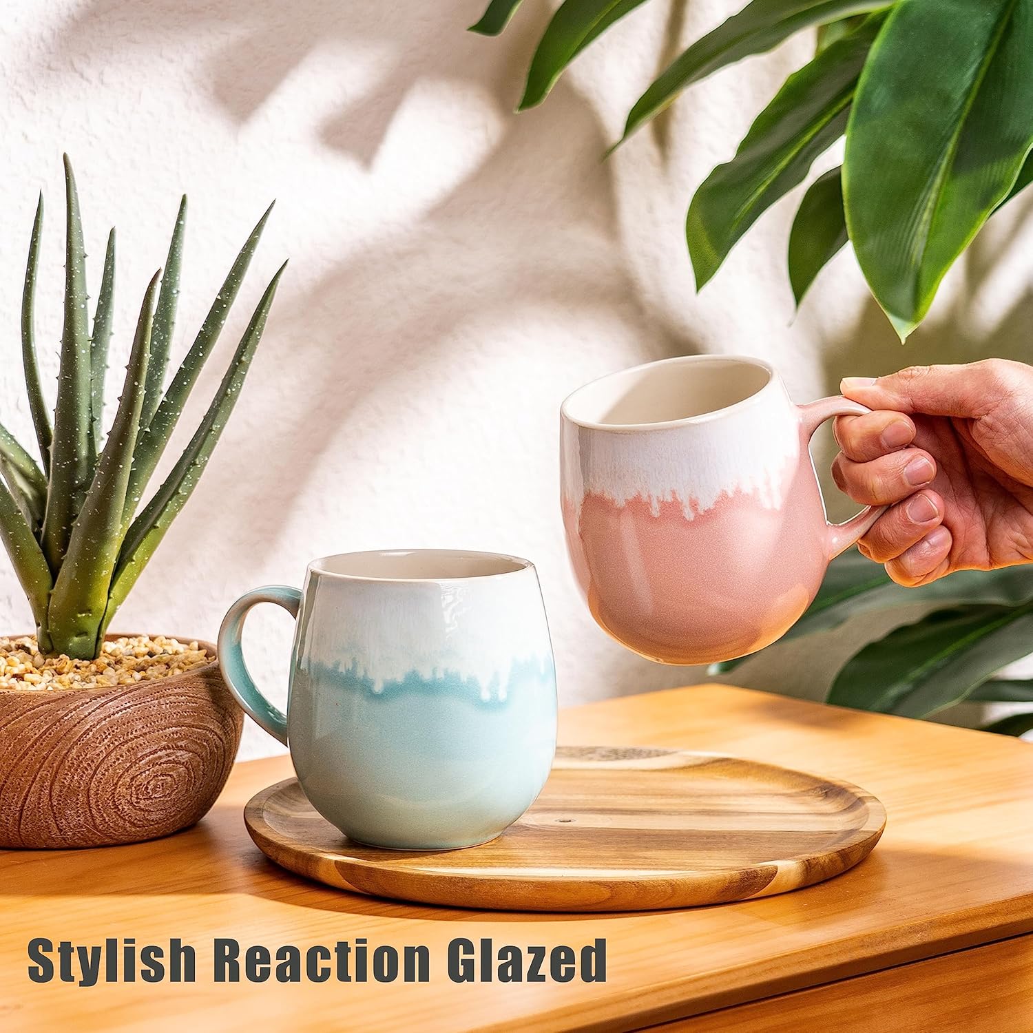 Taimei Teatime Tazas de café grandes de 20 onzas para hombres y mujeres, juego de 2 tazas de café de cerámica, tazas de café para parejas, tazas de