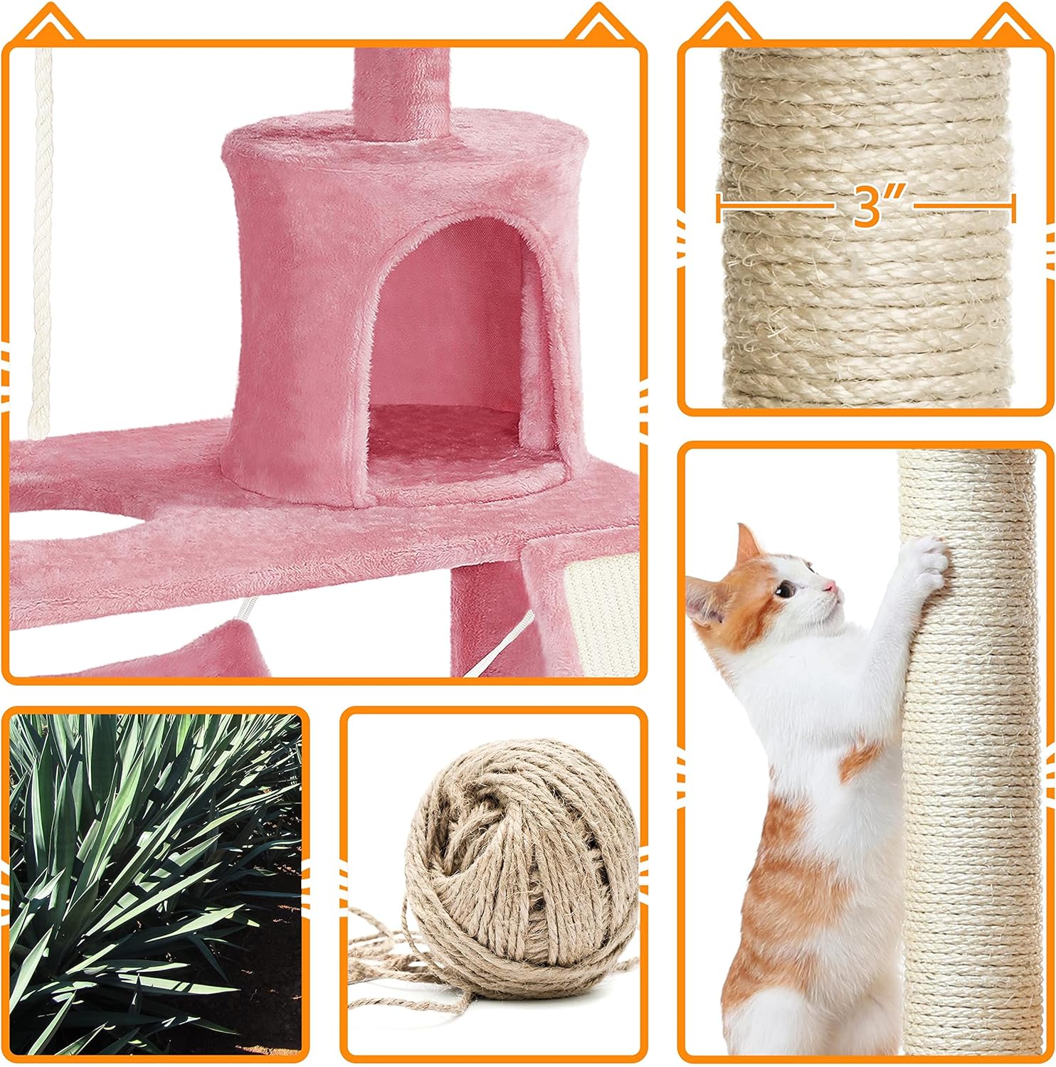 Yaheetech 63.5 H Cat Tree, Multi Level Cat Tree Condo with Basket Hammock Scratching Post, Cat Furniture for Indoor Cats