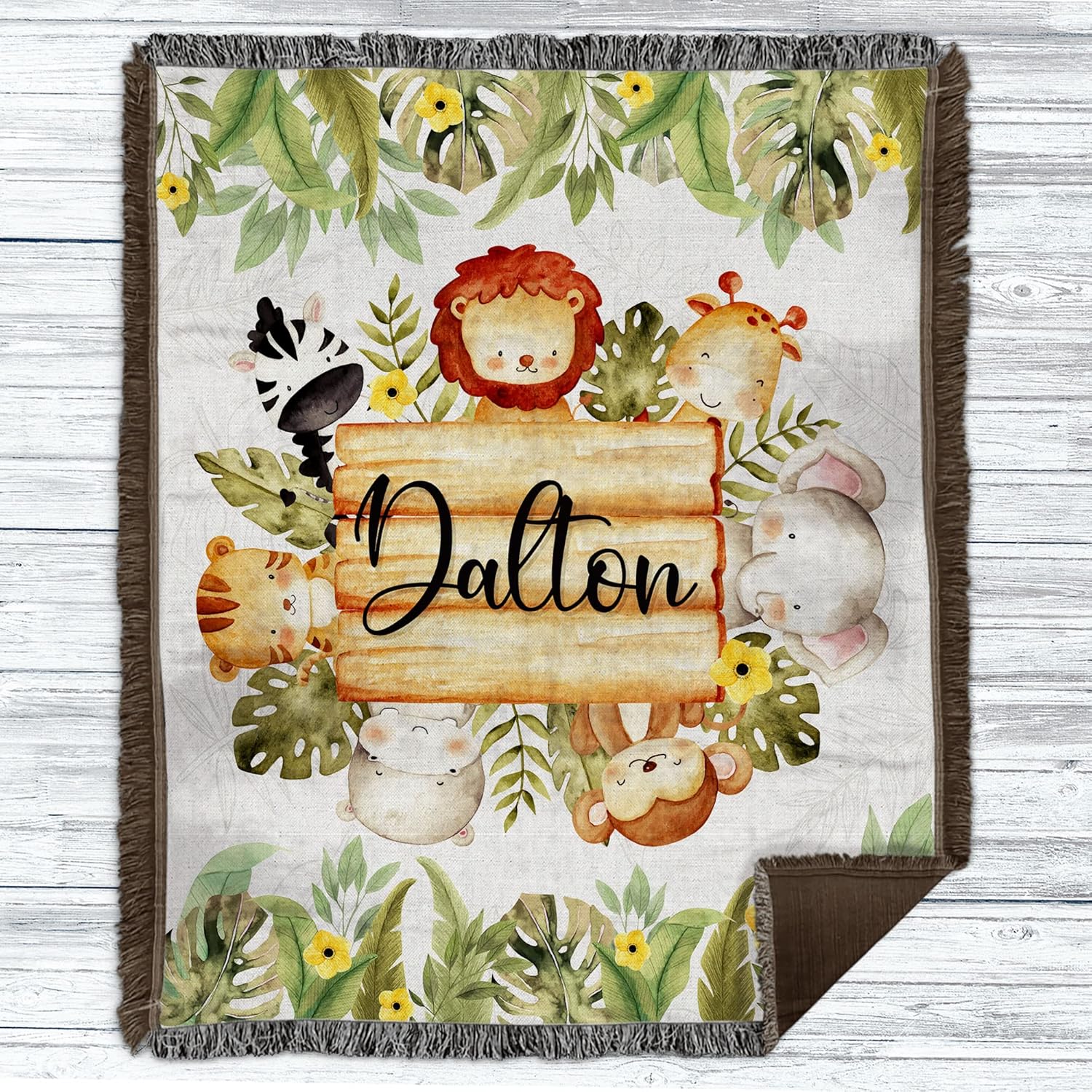 Manta personalizada con nombre, manta de safari personalizada de animales de la selva, regalo para recién nacidos, niños, niñas, niños, nieto,