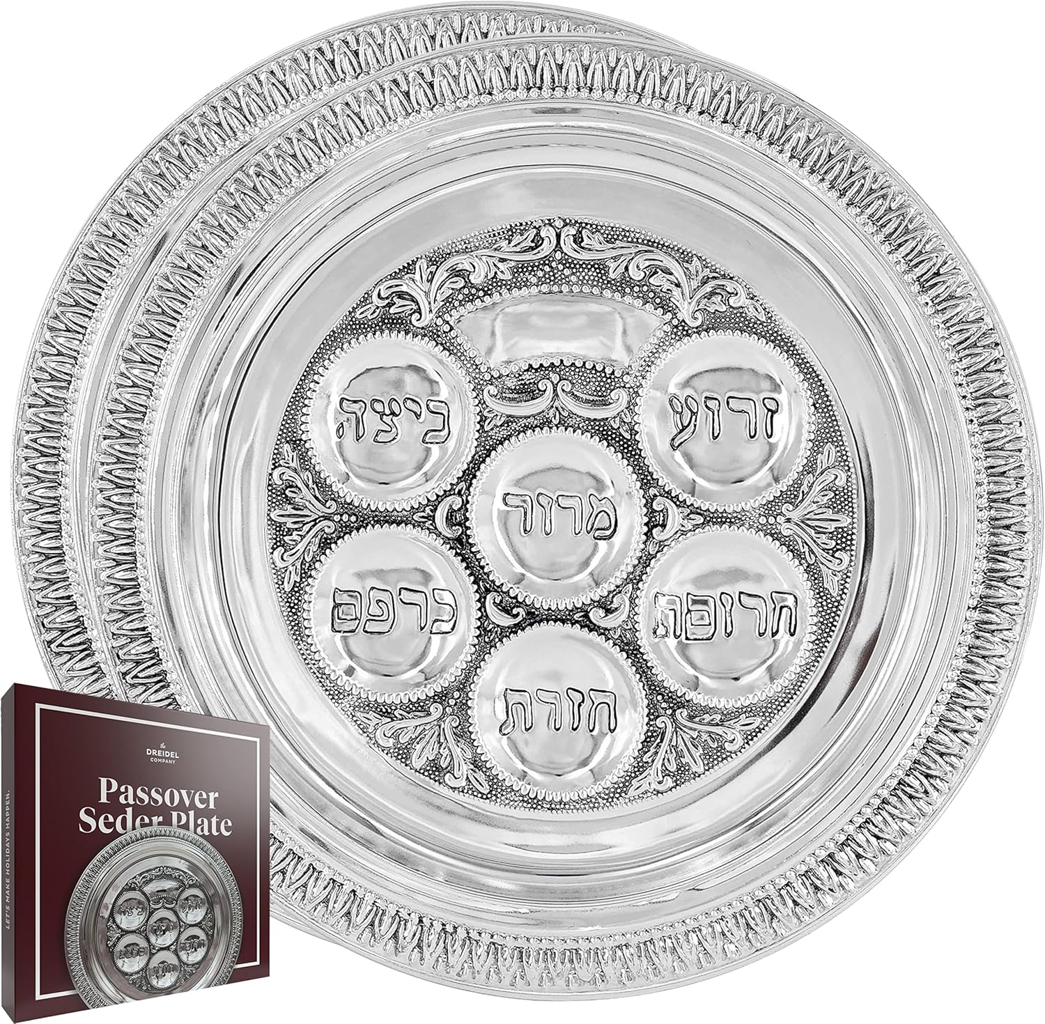 The Dreidel Company Plato de seder tradicional de Pascua de 12 pulgadas, plato tradicional de seder de Pascua de Judaica, Kaarah para pesaj (paquete