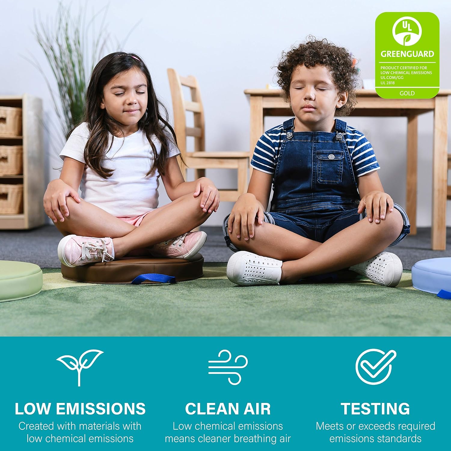 SoftScape – Cojines de piso redondos de 15 pulgadas con asas asientos flexibles para la educación a distancia en el hogar, guardería, preescolar,
