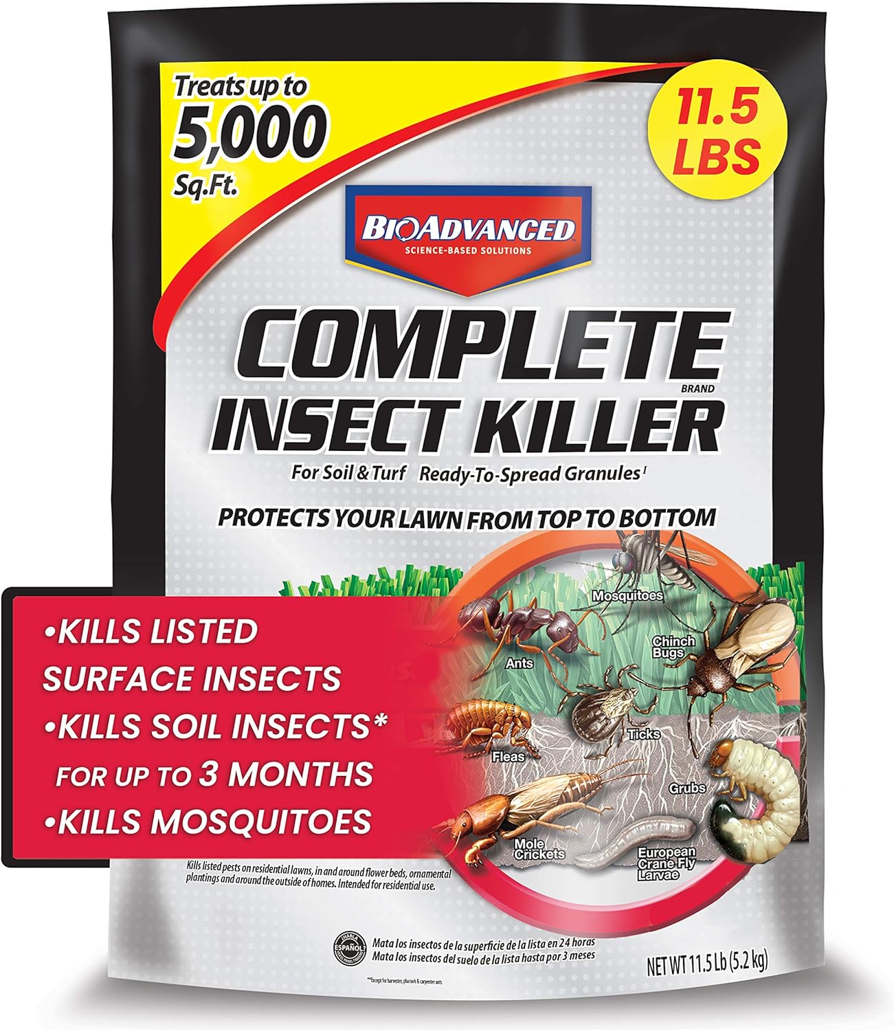 BioAdvanced Matainsectos de marca completa para suelo y césped I, gránulos, 11.5 libras