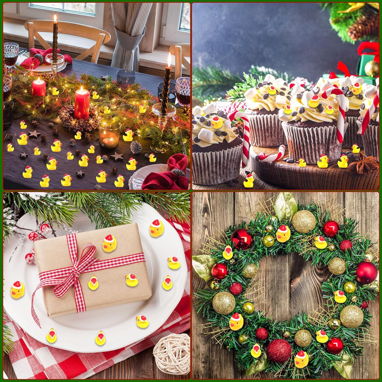 Marsui Abalorios de Navidad de patos pequeños de resina, decoración de mini sombrero de Navidad, figuras de pato, micro paisaje, jardín, acuario,