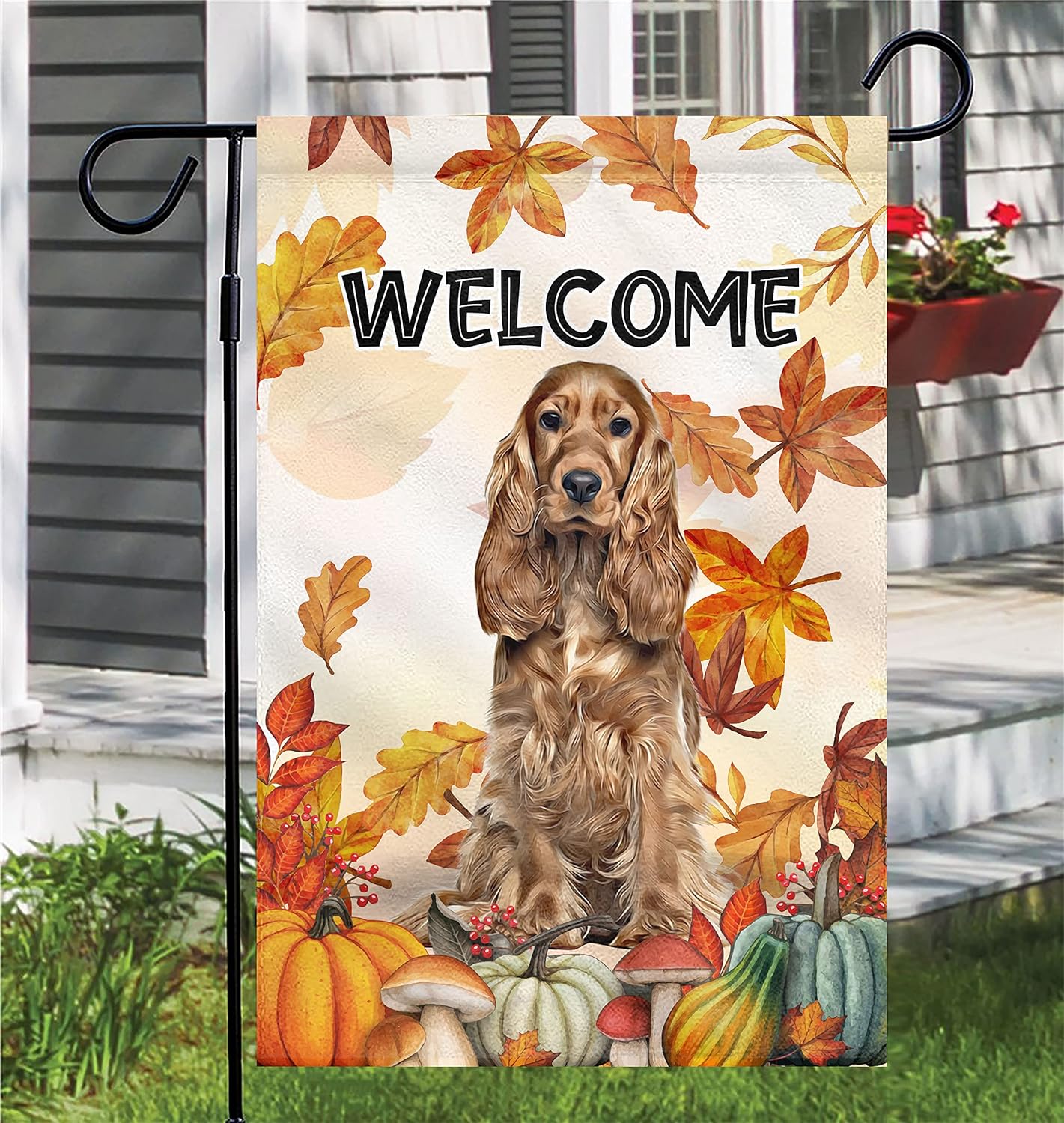 Prezzy Bandera de jardín de perros de otoño, banderas de Cocker Spaniel inglés, decoración al aire libre, 12.5 x 18 pulgadas, vertical, de doble
