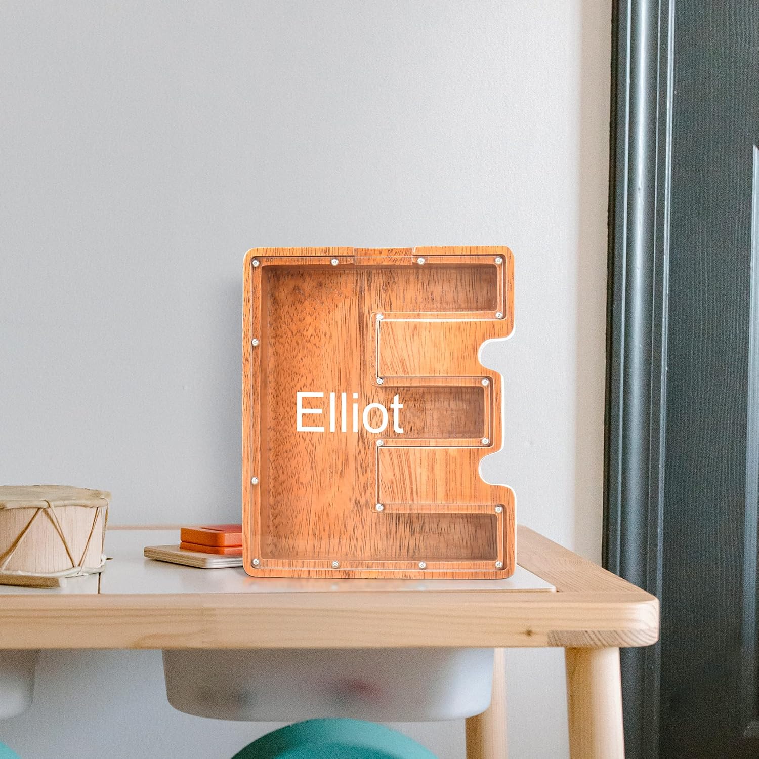 Alcancías con nombre personalizado para niños, alcancía con letra personalizada, banco de dinero del alfabeto de madera, regalos para niños y niñas,