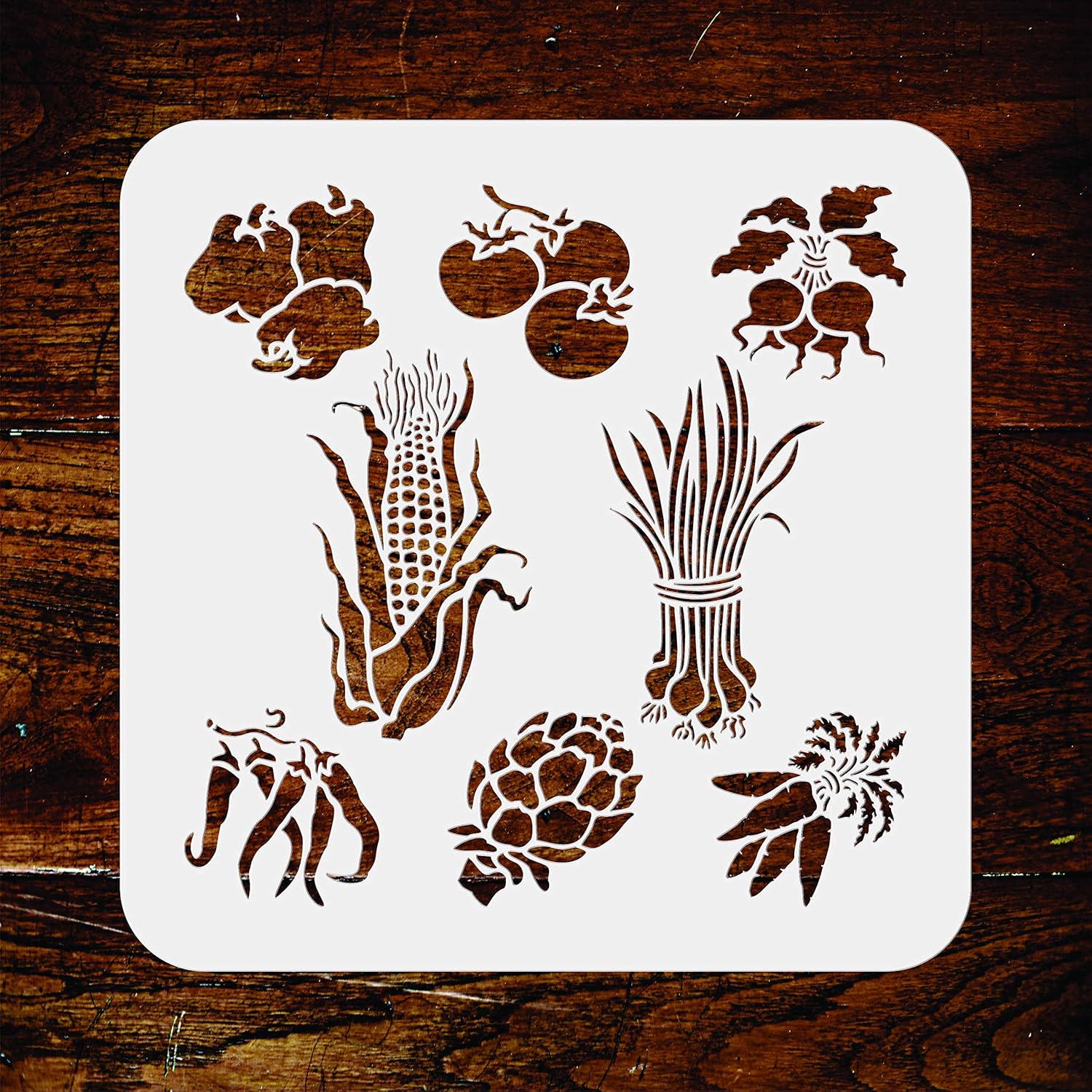 Plantilla para verduras, 6.5 x 6.5 pulgadas (S)  Maíz, Tomate, Rábano, Pimienta, Chile, Zanahoria, Espárragos, Cebolletas Vegetales Plantillas para