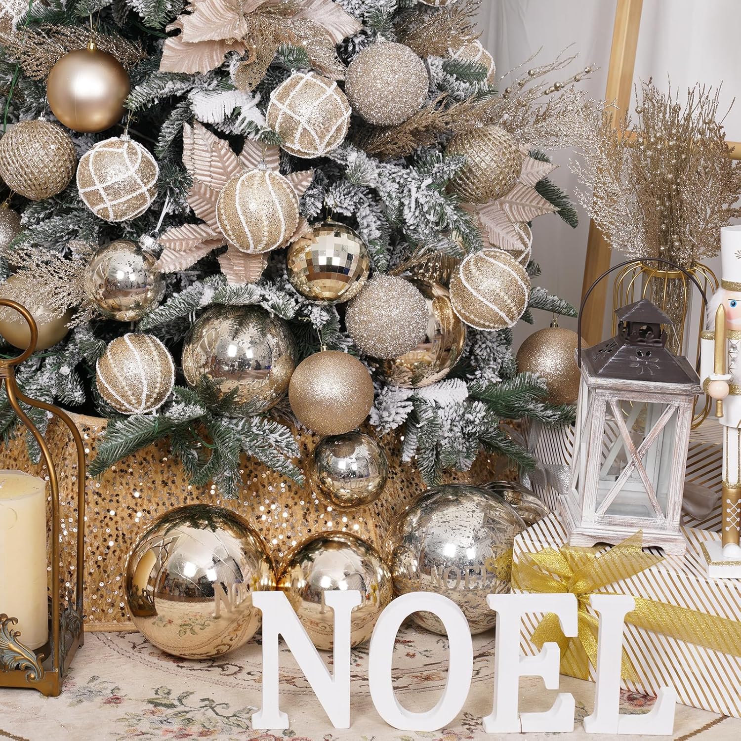 6 adornos de bola de Navidad con purpurina, bolas de Navidad inastillables, adornos de plástico champán de Navidad, bolas colgantes para decoración