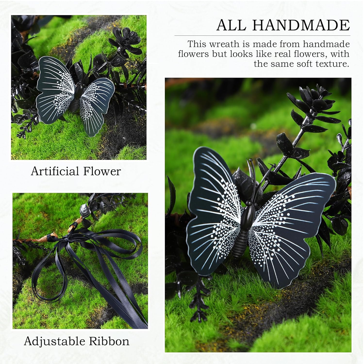 MOSTORY Corona de mariposa de flores negras hecha a mano, diadema de elfo gótico, diadema floral de hada, corona oscura para mujeres y niñas,