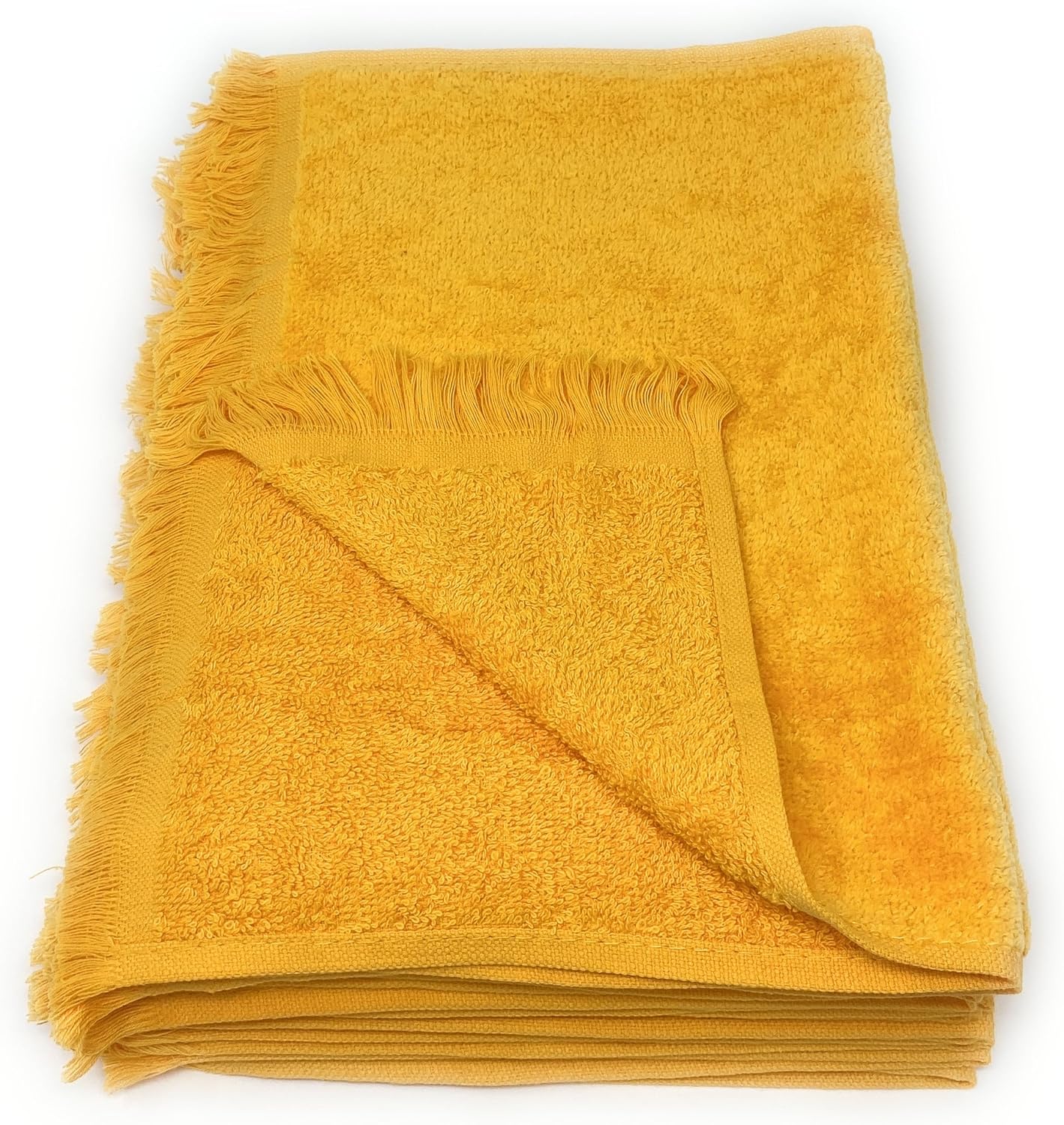 Paquete de 12 toallas de rizo reversibles con flecos con dobladillo (tamaño 11 pulgadas de ancho x 18 pulgadas de largo), algodón (dorado) a precio