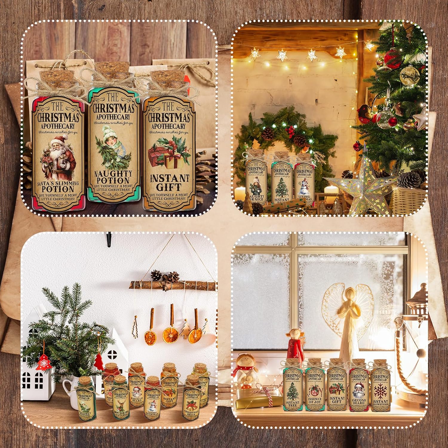 El juego de 49 botellas de poción de Navidad incluye 24 botellas de vidrio de 1 onza  1.0 fl oz con tapones de corcho, pequeños frascos de vidrio,
