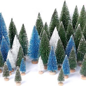 30 piezas de mini árboles de Navidad artificiales para árbol de Navidad, árboles de cepillo con base de madera para decoración de Navidad, fiesta de 30 piezas de mini árboles de Navidad artificiales para árbol de Navidad, árboles de cepillo con base de madera para decoración de Navidad, fiesta de