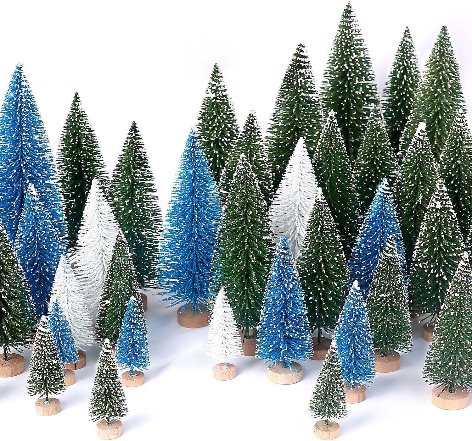 30 piezas de mini árboles de Navidad artificiales para árbol de Navidad, árboles de cepillo con base de madera para decoración de Navidad, fiesta de