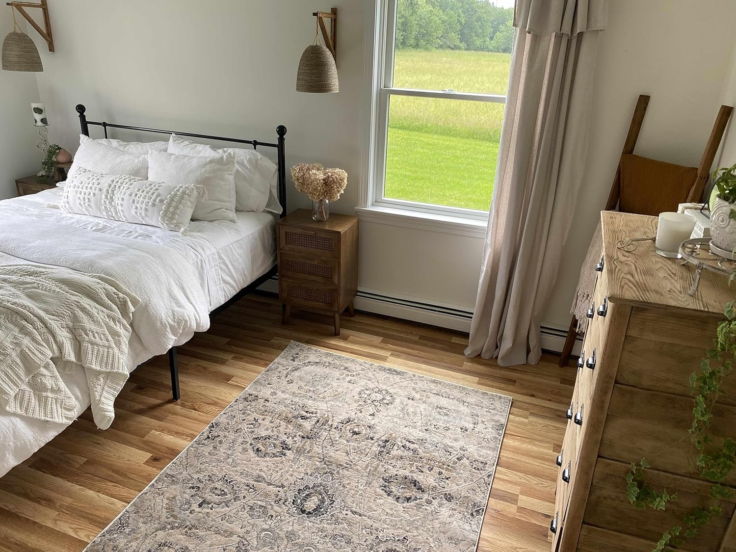 Hauteloom Sunnyside – Alfombra rústica de área grande para sala de estar, dormitorio, comedor, estilo persa, aspecto floral tradicional, gris medio