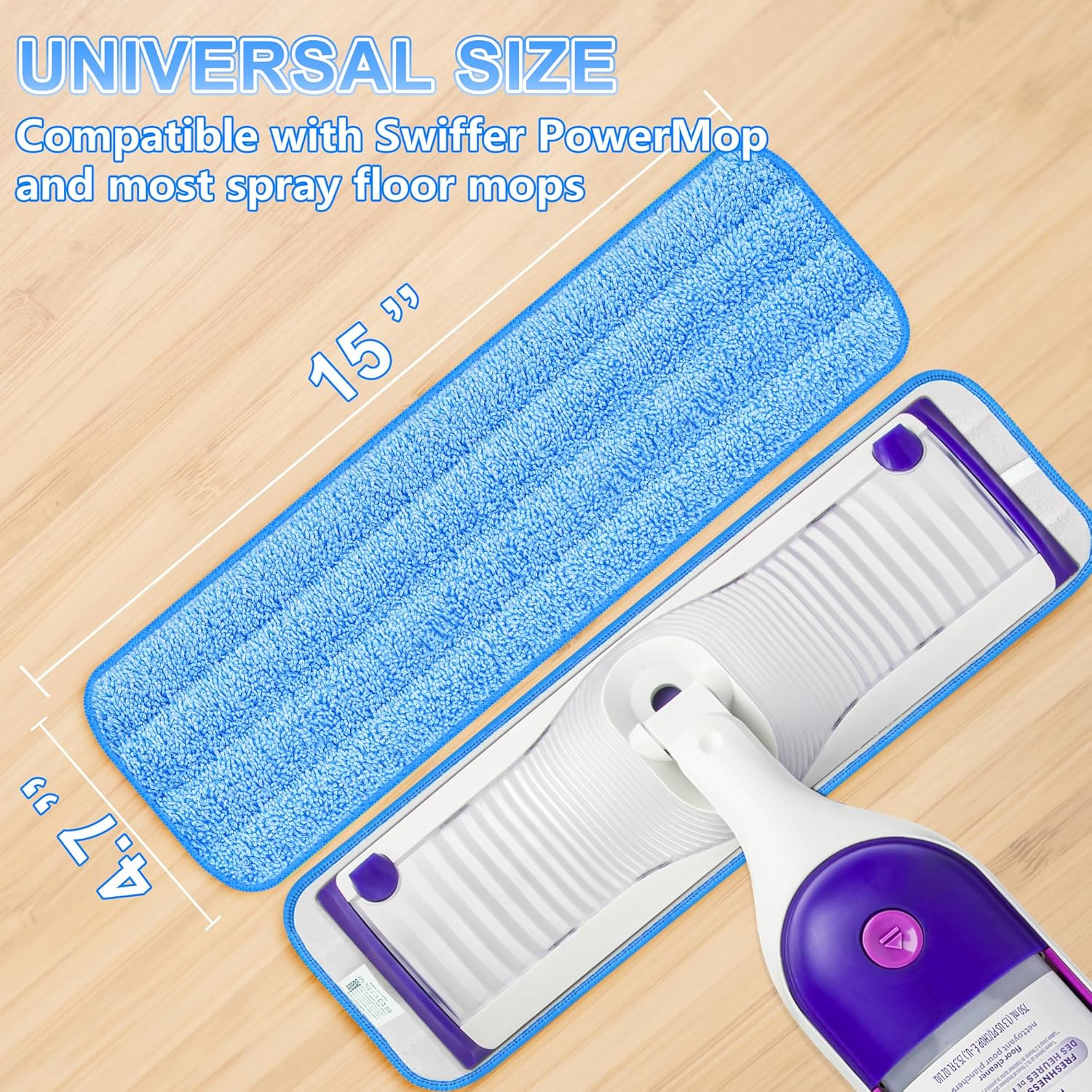 Almohadillas de repuesto para trapeador compatibles con Swiffer PowerMop, almohadillas de microfibra lavables y reutilizables de 15 pulgadas para
