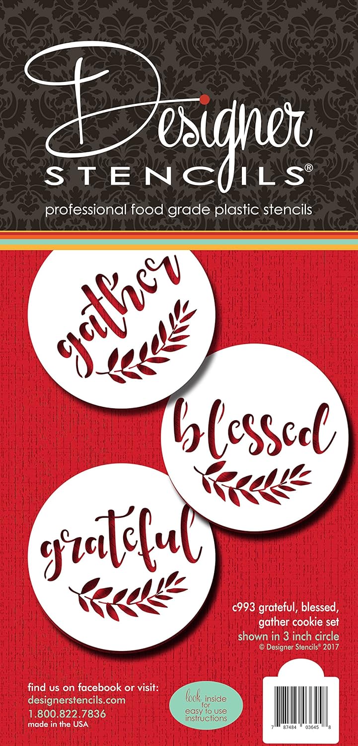 Plantilla de galletas Grateful, Blessed And Gather C993 de Designer Stencils