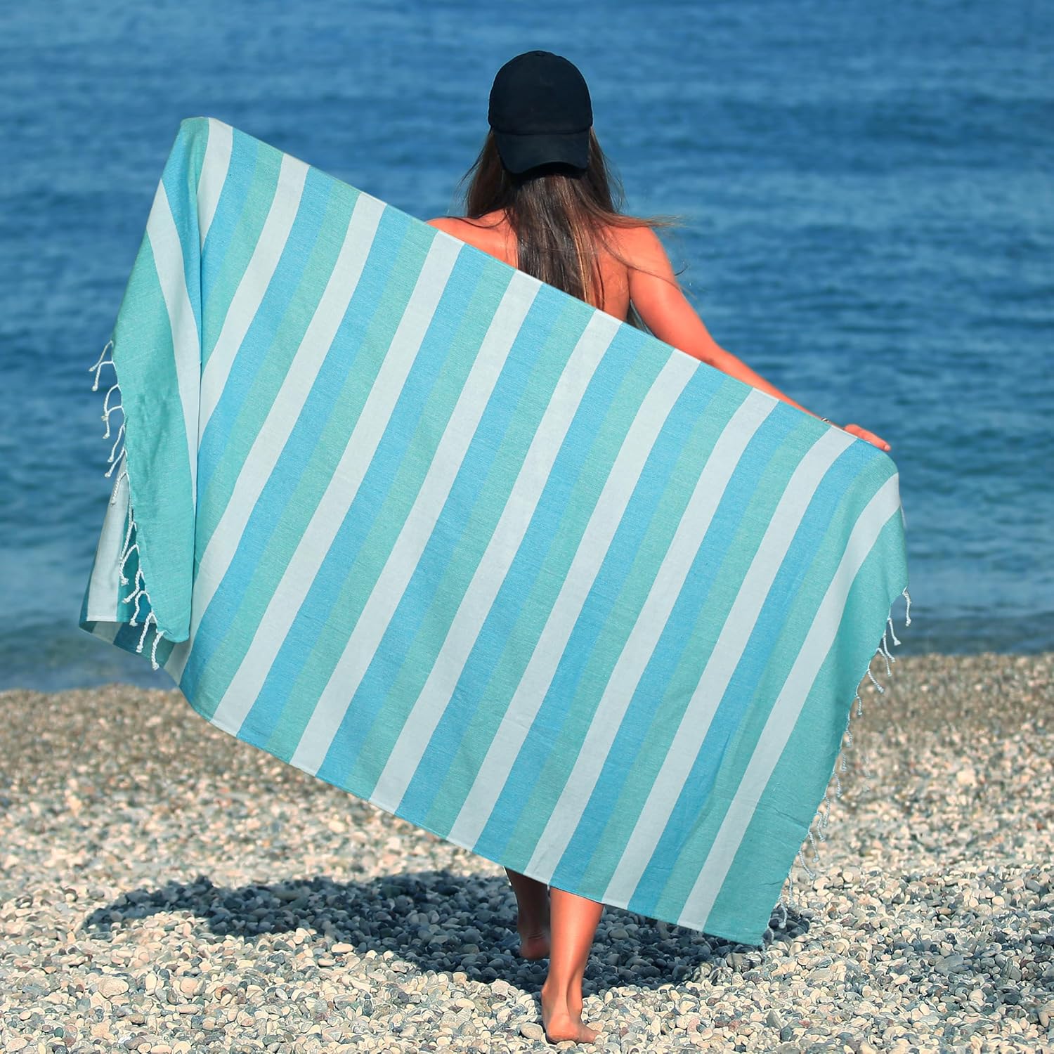 HILLFAIR Toallas turcas de playa 100% algodón, toalla turca Hammam, 39 x 72 pulgadas, XXL, toallas de playa de gran tamaño para adultos, toallas de