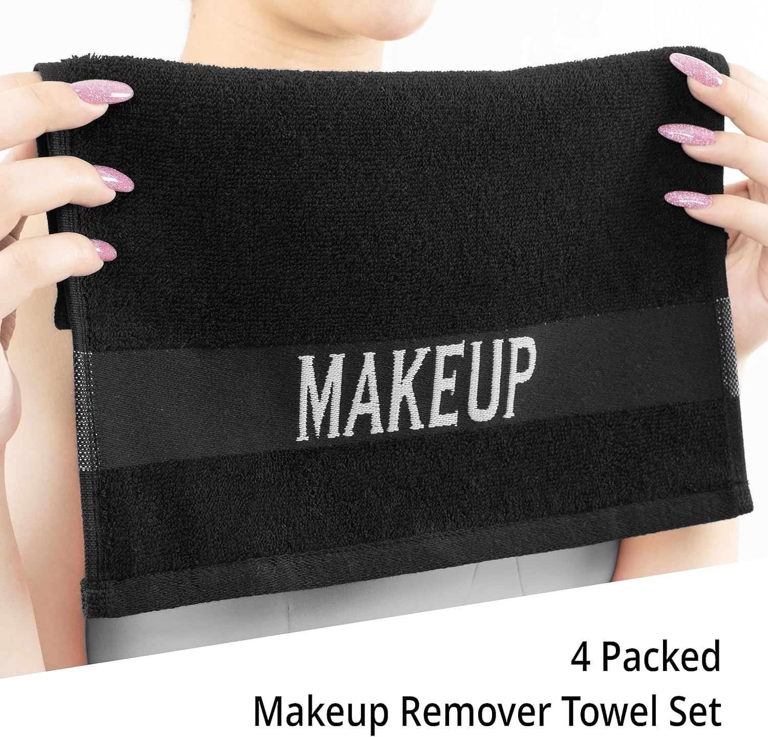 Cotton Paradise – Paquete de 4 toallas de rostro suaves para remover maquillaje, 100% de algodón, color negro