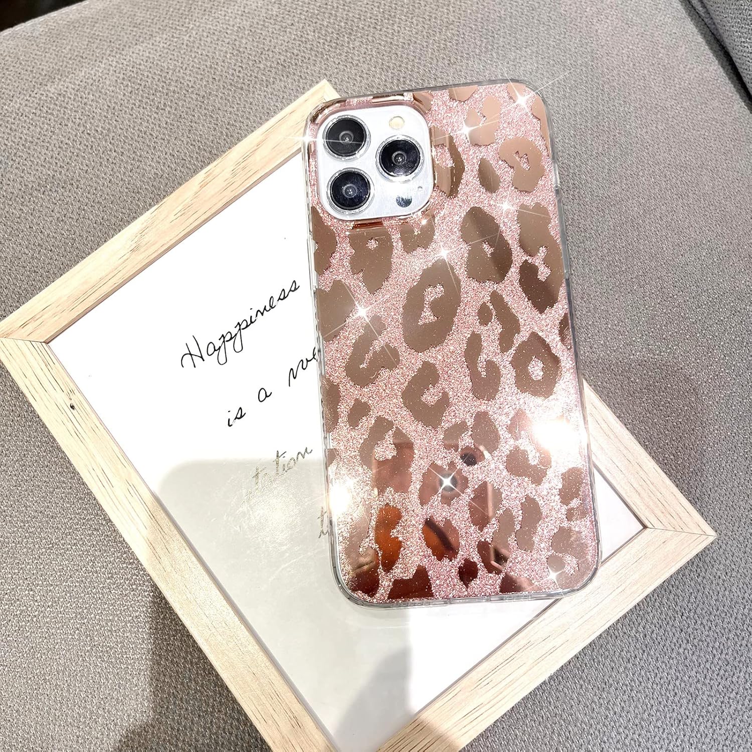 ZIYE Funda compatible con iPhone 13 Pro Max, funda de lujo chapada en leopardo con estampado de guepardo dorado para mujer, funda reforzada a prueba