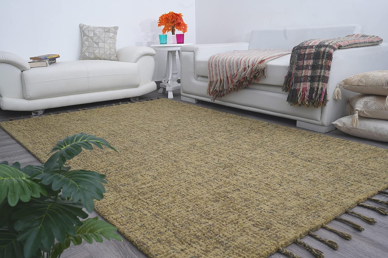 LOOMINAIRE Alfombra hecha a mano Nomad de lana dorada de fibra natural de fácil mantenimiento para sala de estar, cama, habitación familiar (2 pies