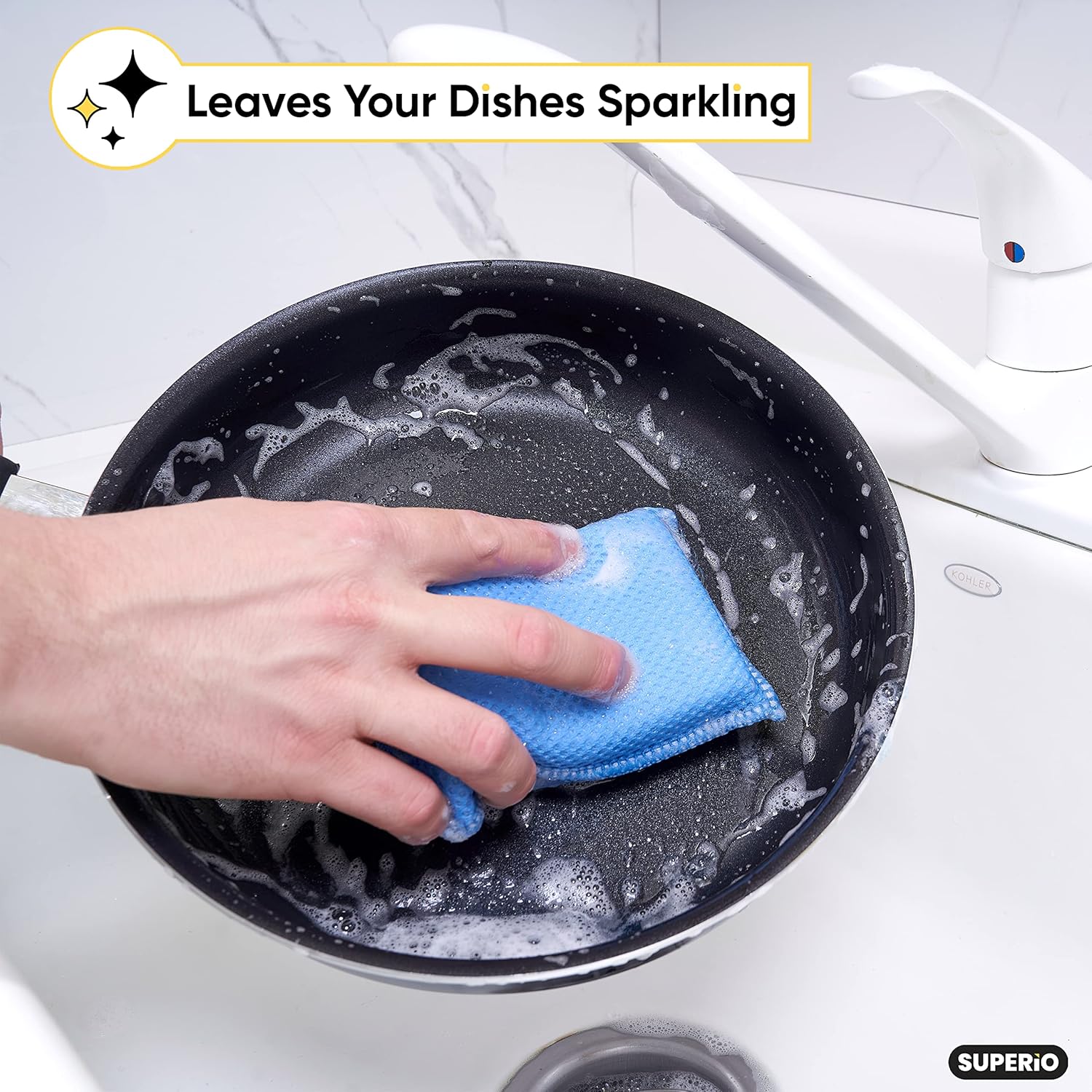Superio Miracle – Esponjas de microfibra para cocina, antiarañazos, limpieza multiusos de platos, ollas, sartenes y encimeras, lavable a máquina,