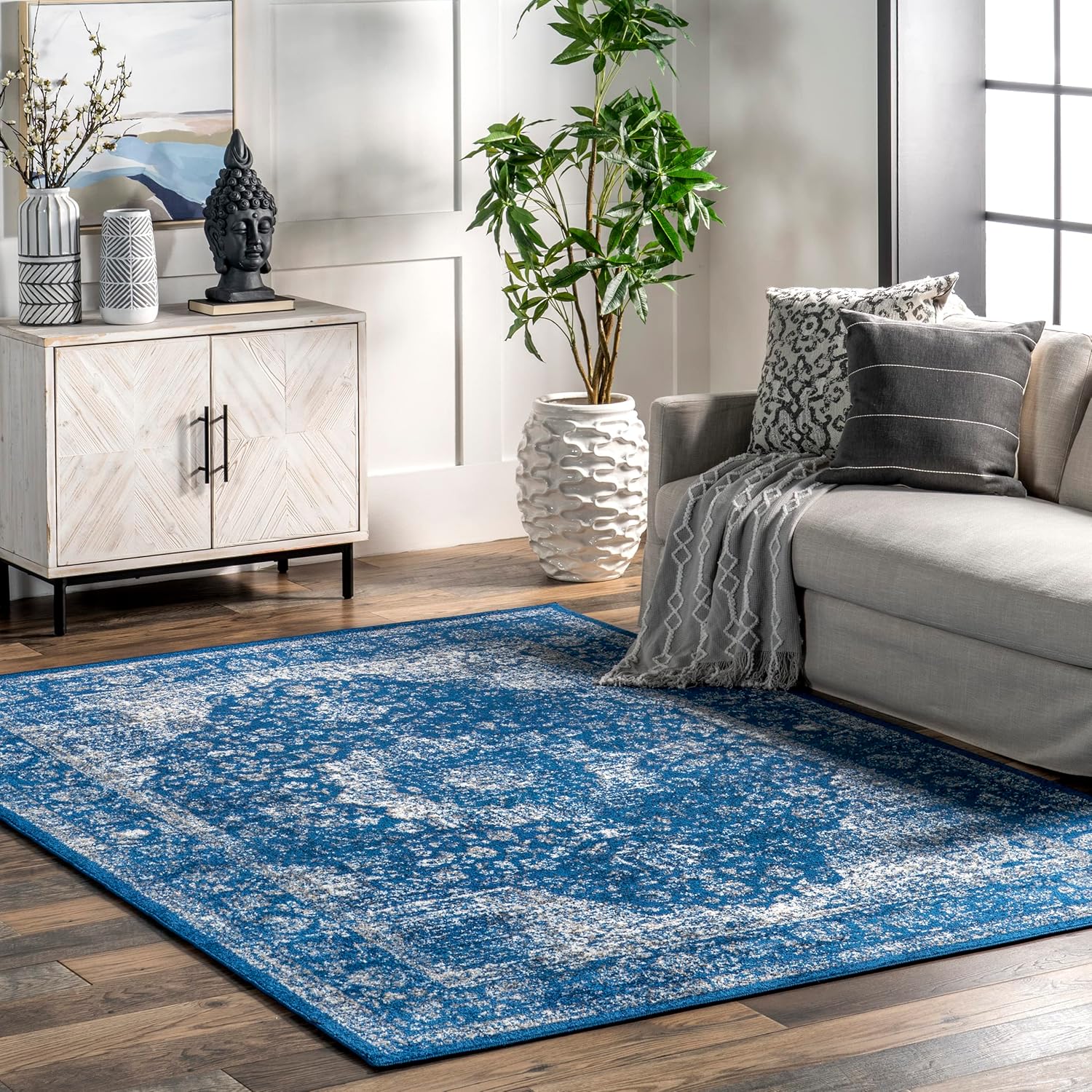 nnuLOOM Verona – Alfombra decorativa persa envejecida, de 2 x 3 pies, color azul oscuro