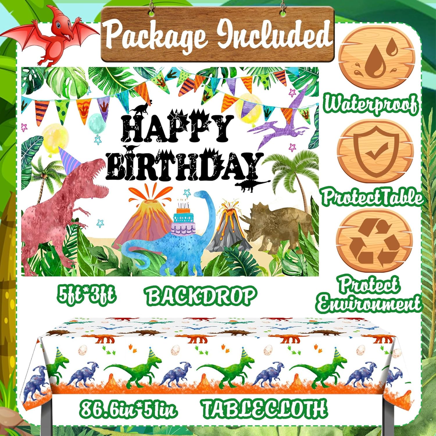 115 piezas de decoración de fiesta de cumpleaños de dinosaurio para niños, decoración de pastel de dinosaurio, kit de globos de dinosaurio,