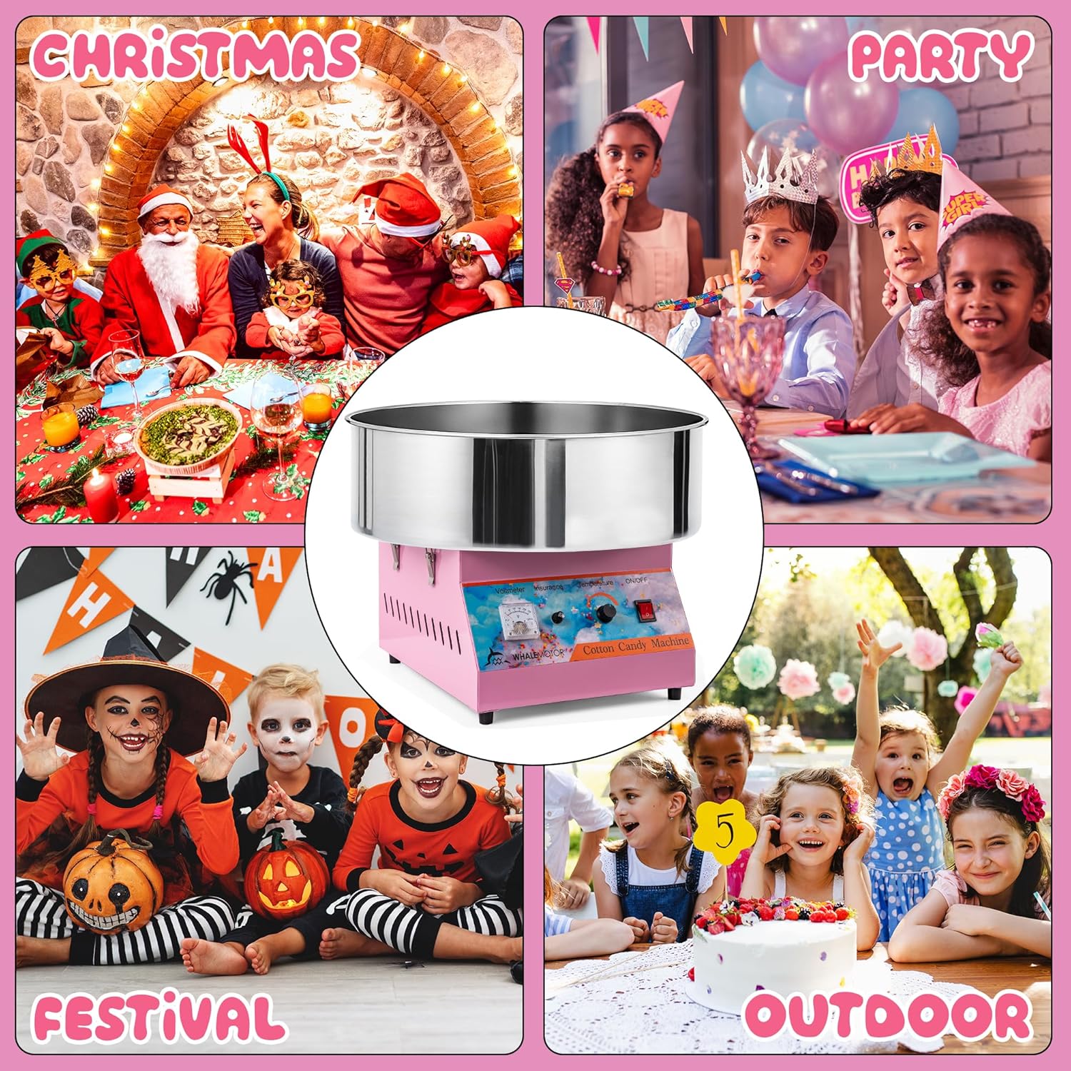 Máquina comercial de algodón de azúcar, máquina eléctrica de algodón rosa para eventos familiares, máquina de hilo dental para niños, fiesta de