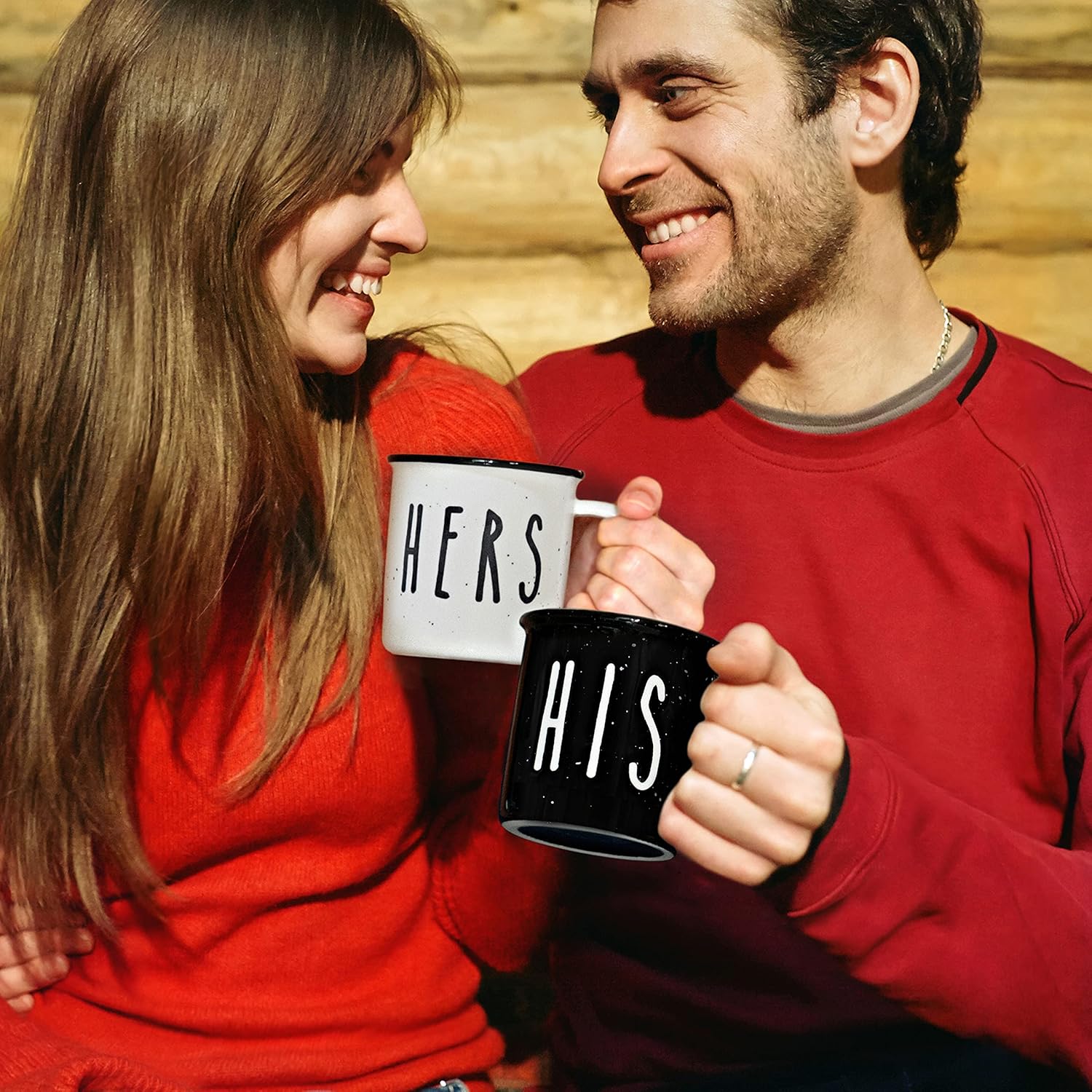 MAINEVENT Juego de 2 tazas de café de 11 onzas, lindas tazas de café a juego para parejas, regalos para él y ella, Navidad, juego de tazas de café