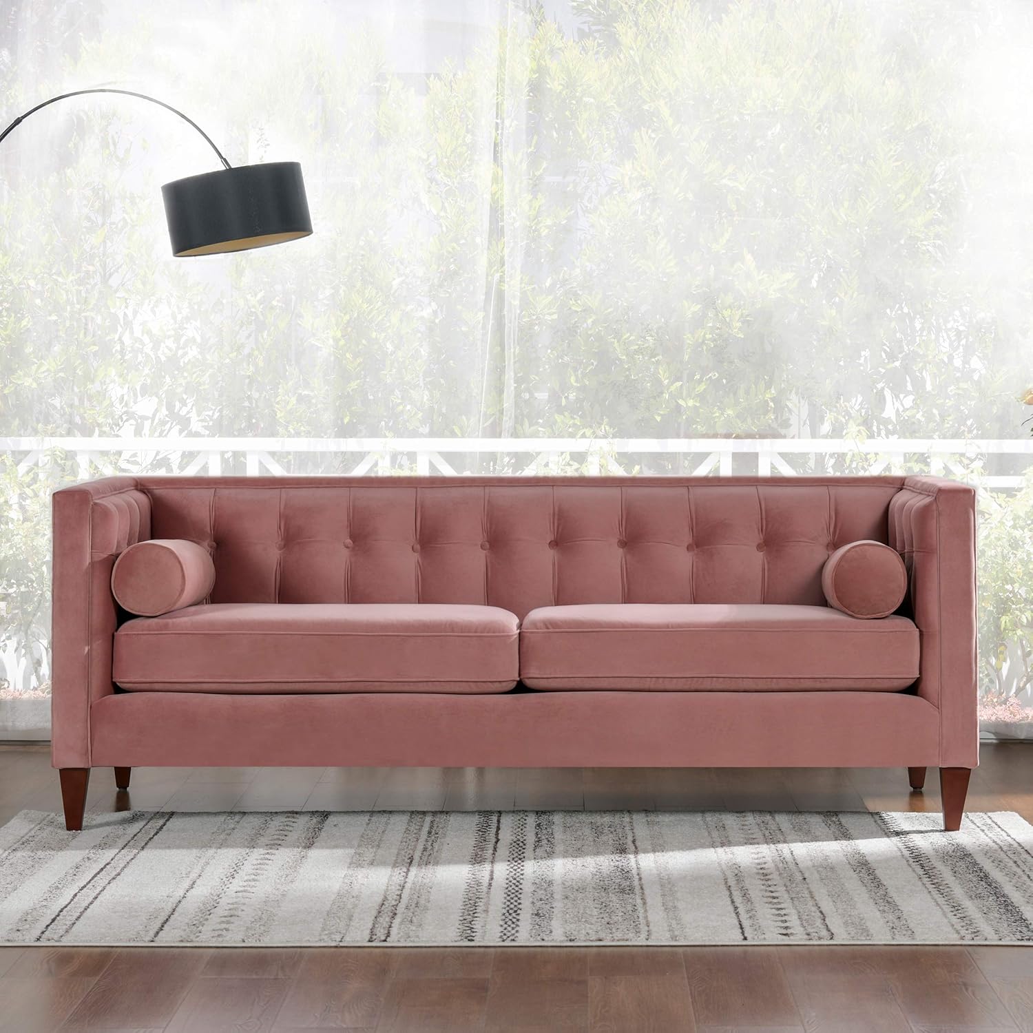 Jennifer Taylor Home Kinsley – Moderno sofá copetudo de esmoquin de 84 pulgadas, terciopelo rosa ceniza