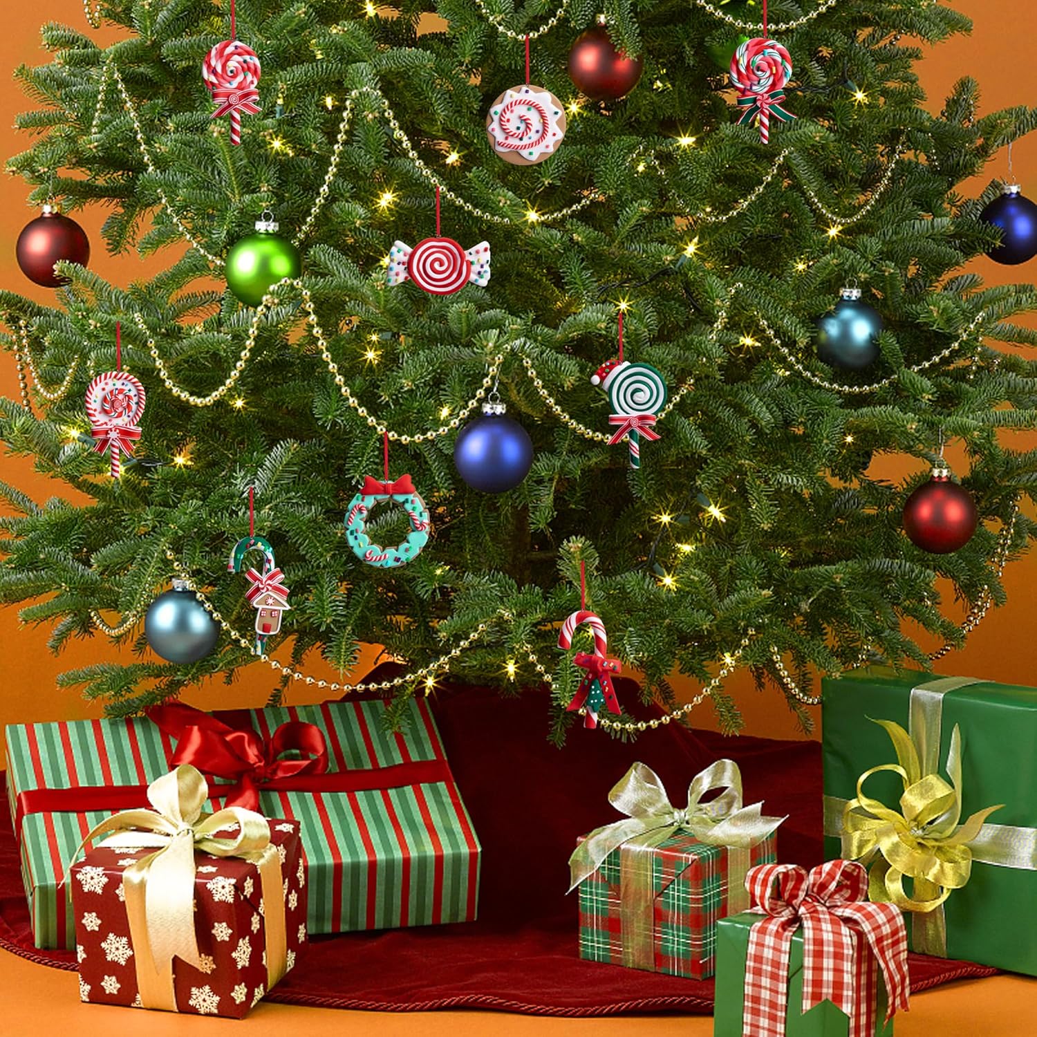 9 adornos de piruleta de Navidad, adornos de arcilla polimérica de caramelos de Navidad, decoración de Navidad, decoración colgante de bastón de