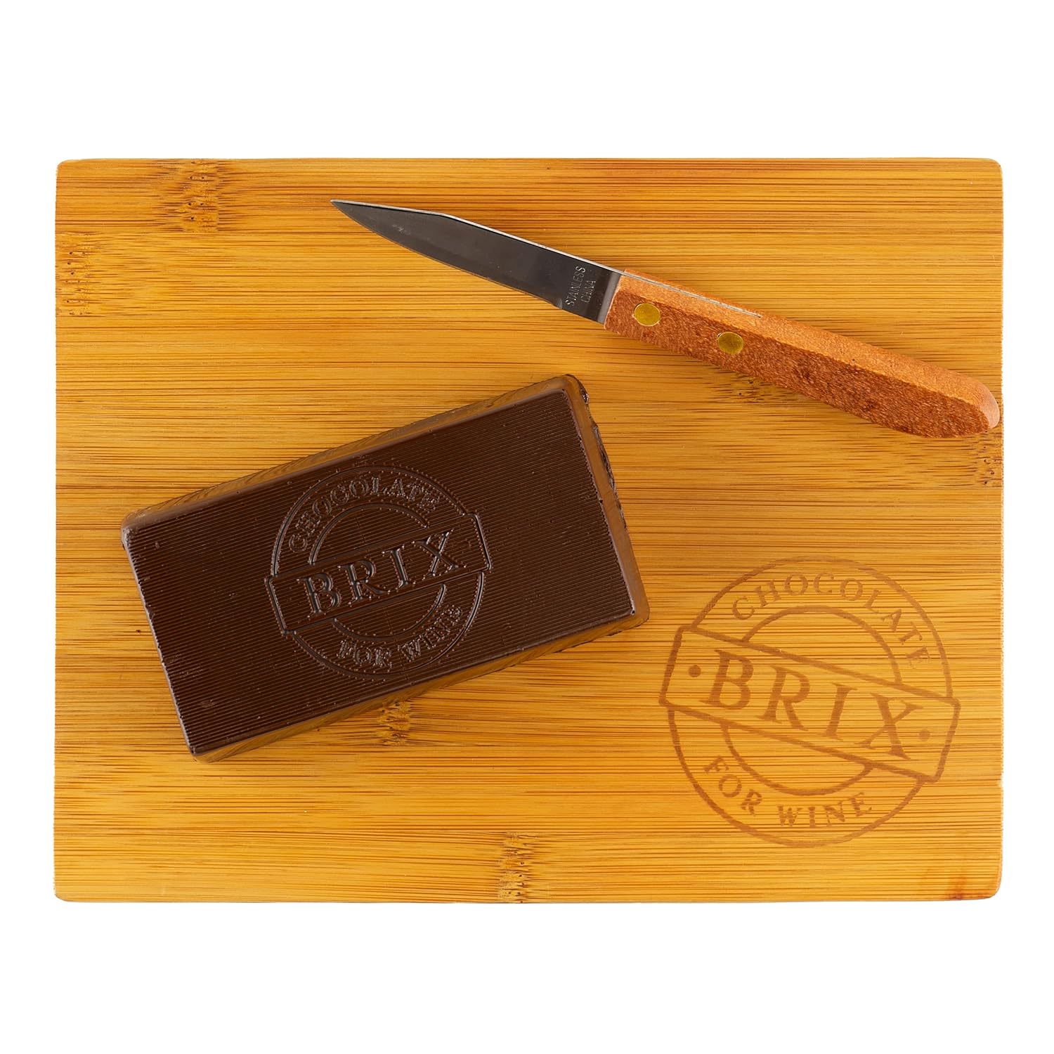 Brix – Juego de regalo de chocolate, barras de chocolate para maridaje de vino, tabla de cortar y cuchillo, juego de regalo de aperitivos, sin