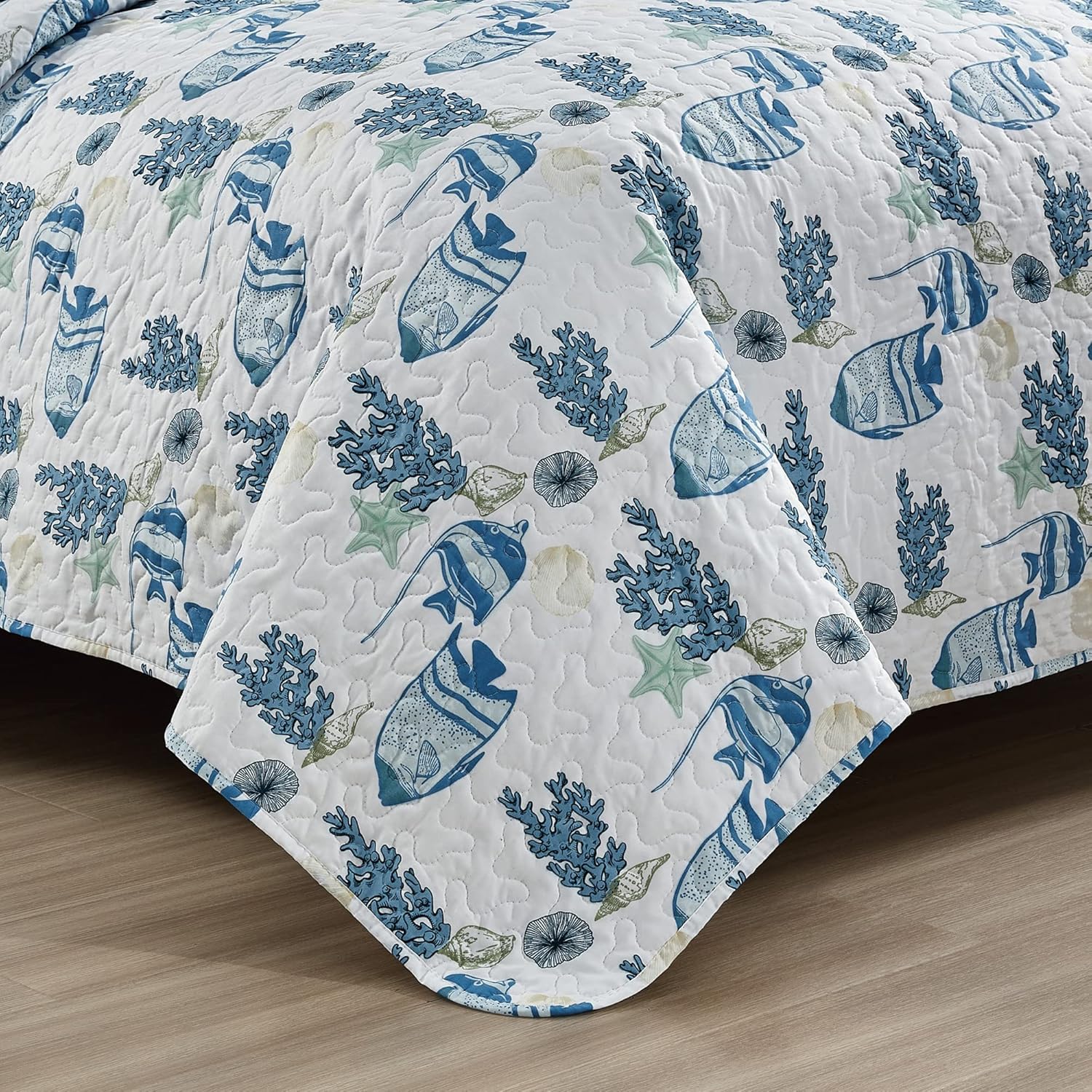 Market & Place Juego de edredón costero de 3 piezas tamaño matrimonialqueen con fundas  Colcha ligera reversible de verano  Ropa de cama temática de