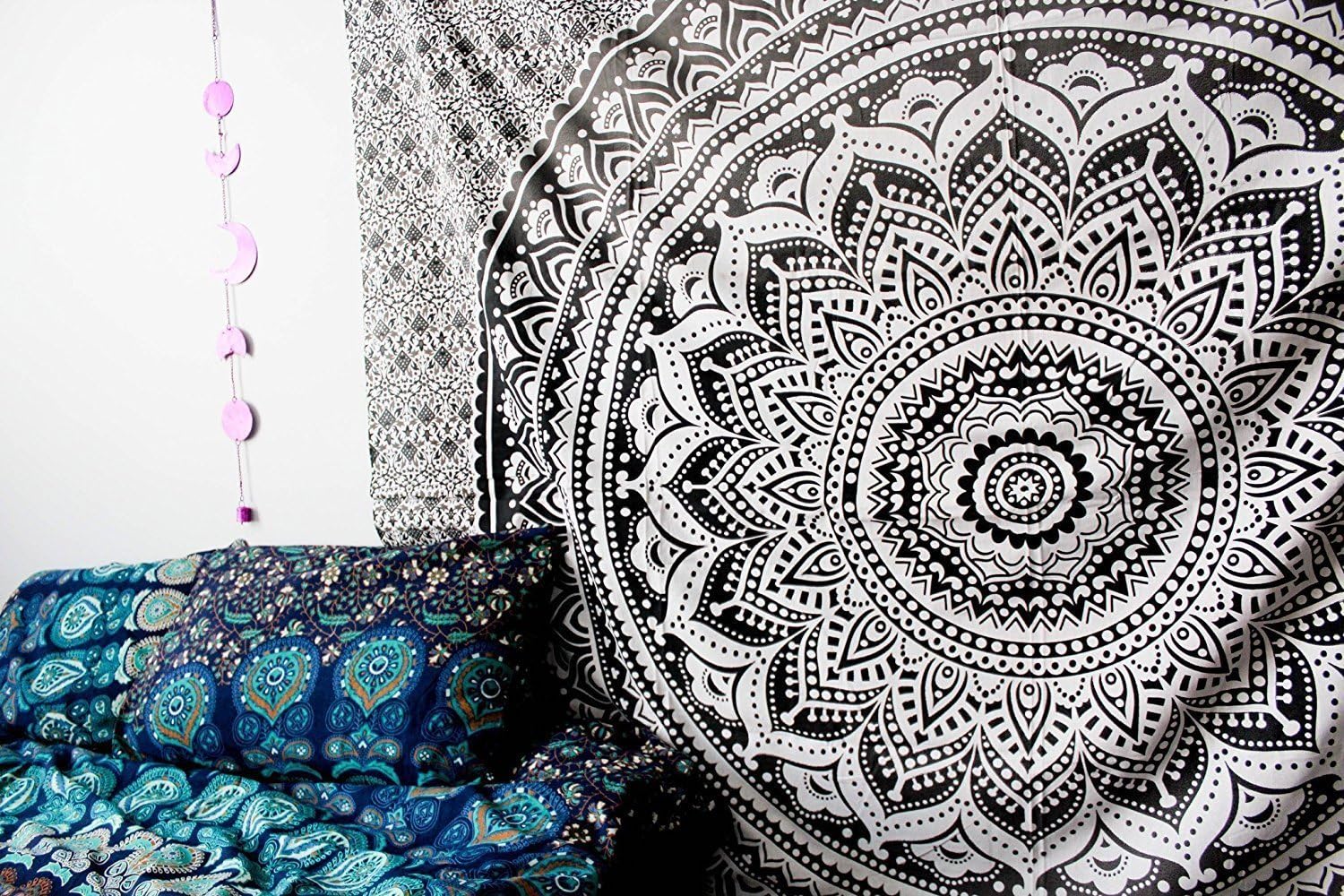 Popular Handicrafts Original Ombre – Tapiz indio Mandala para pared, ornamento hippie, colcha bohemia con brillo metálico