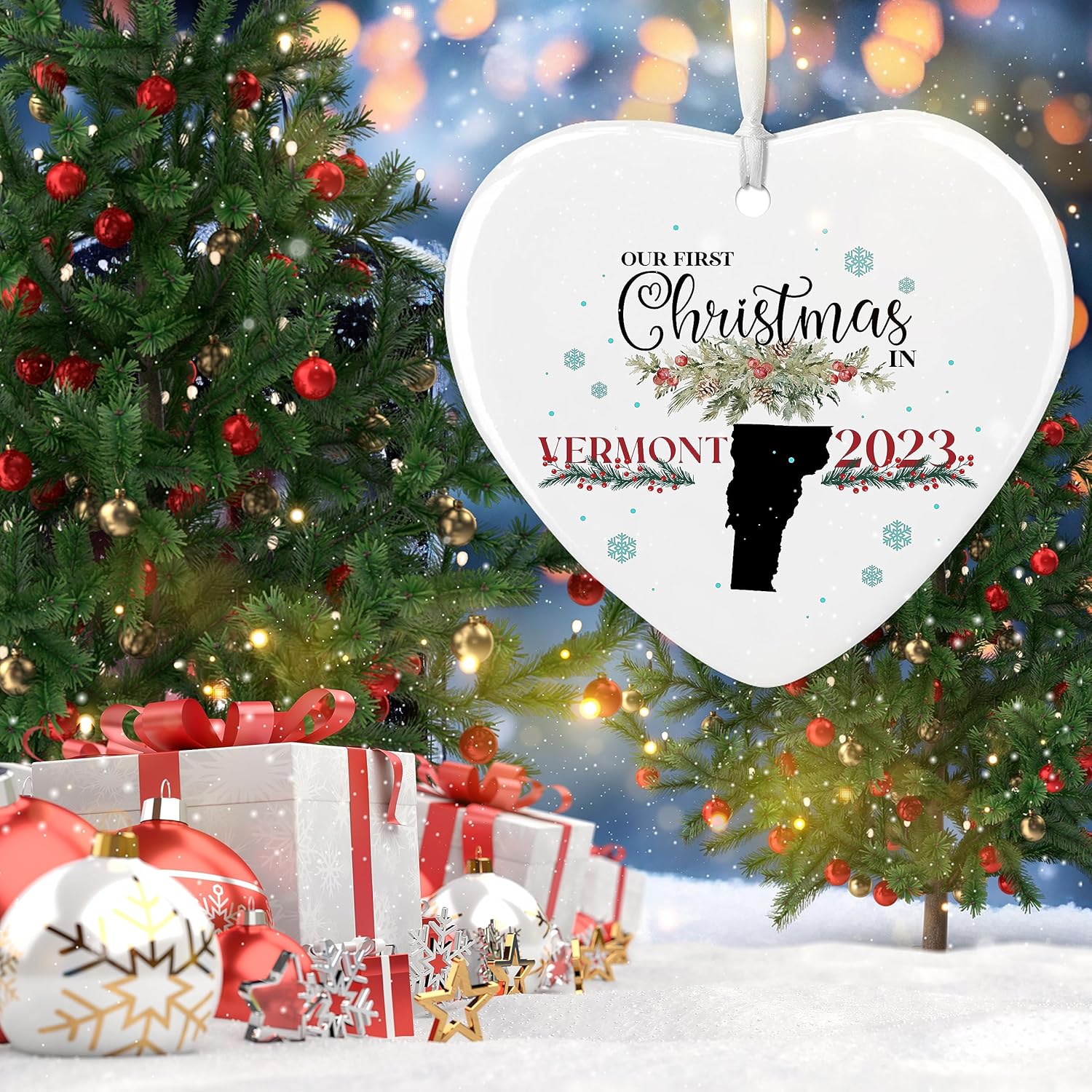 Prezzy Vermont – Adorno colgante de árbol de Navidad para el nuevo hogar, nuestra primera Navidad en Vermont 2023, decoración colgante para la