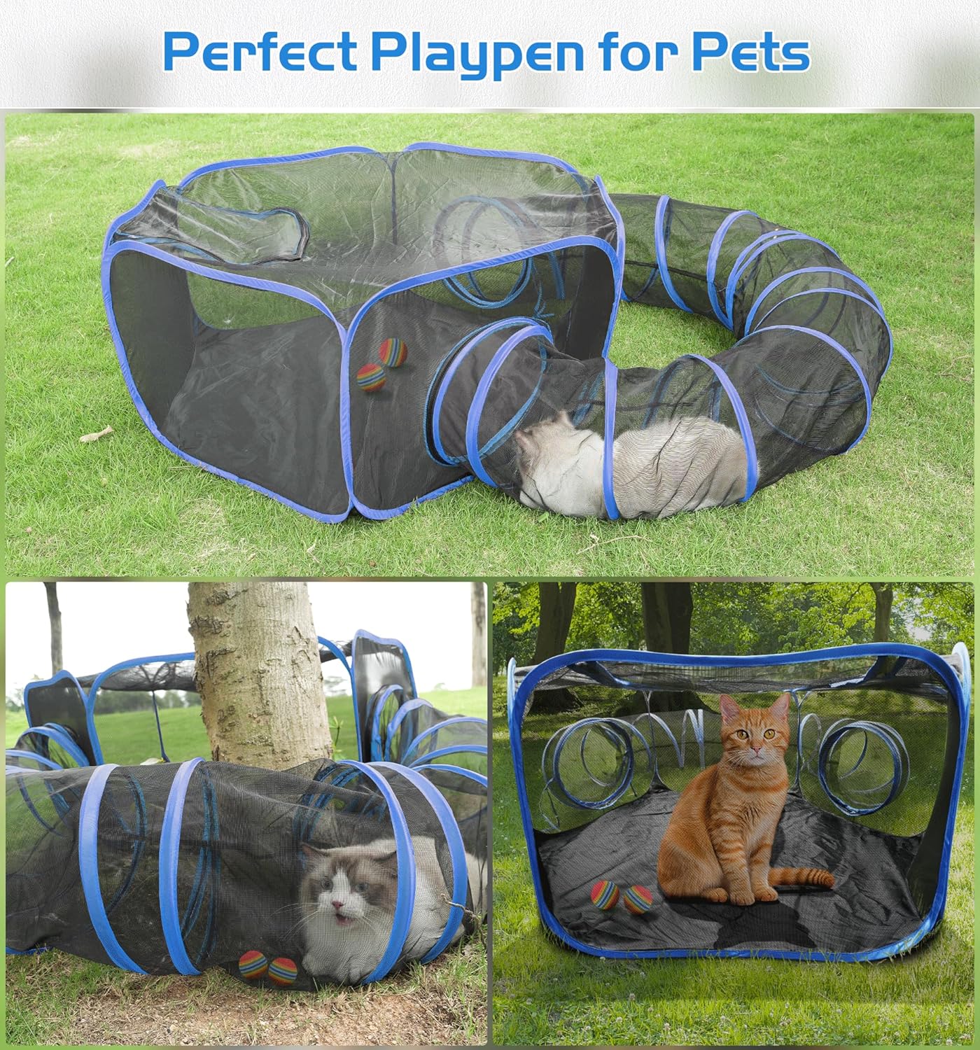 MAMI&BABI Catio – Carcasas para gatos al aire libre, tienda de campaña plegable para gatos con túnel cerrado, recinto para gatos de interior, conejo