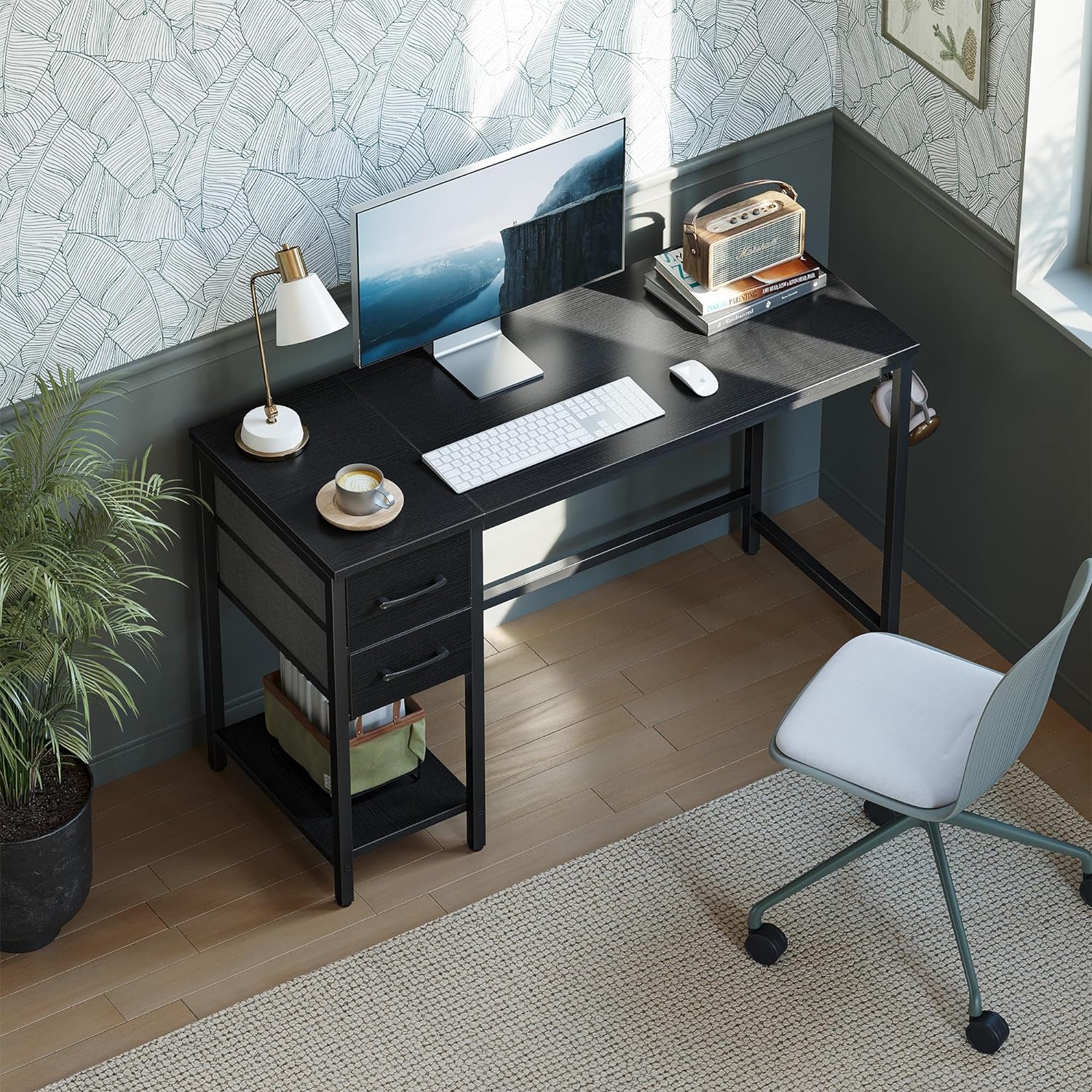 CubiCubi Escritorio para computadora en casa con 2 cajones, escritorio pequeño de 55 pulgadas, mesa de estudio, escritorio moderno y simple para PC,
