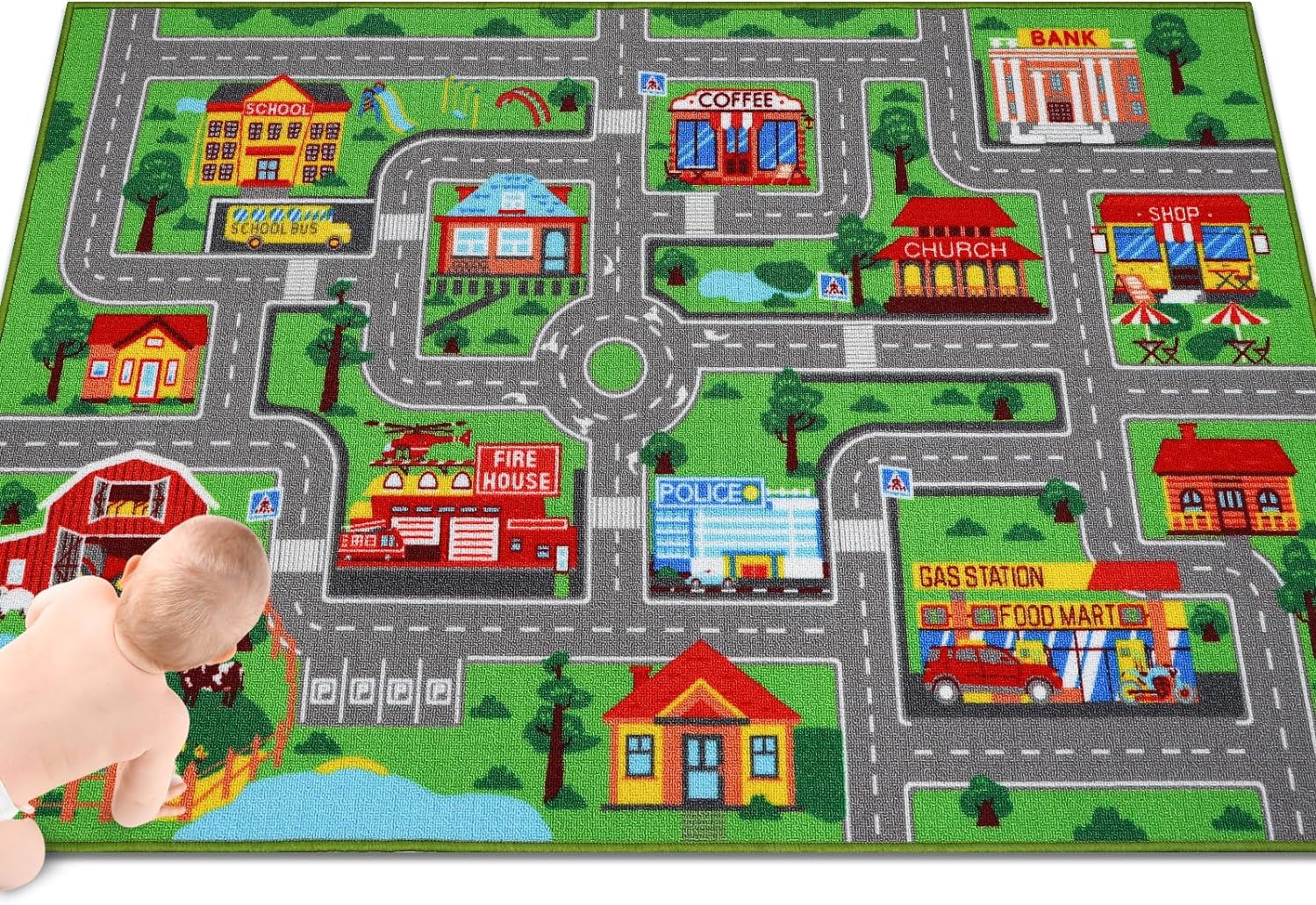 Alfombra de juego para niños, alfombra de 59 x 39.4 pulgadas, alfombra de automóvil antideslizante para automóviles para niños, alfombra para niños
