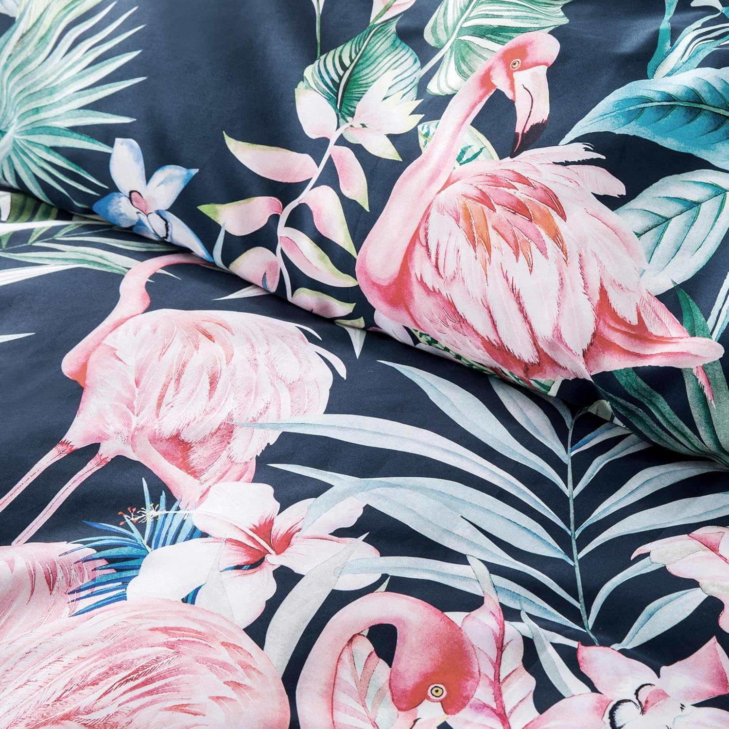 Eikei Juego de funda de edredón y fundas de almohada con hojas de palma, exóticas tropicales, islas, árboles, ramas, paraíso y pájaros, plantas de